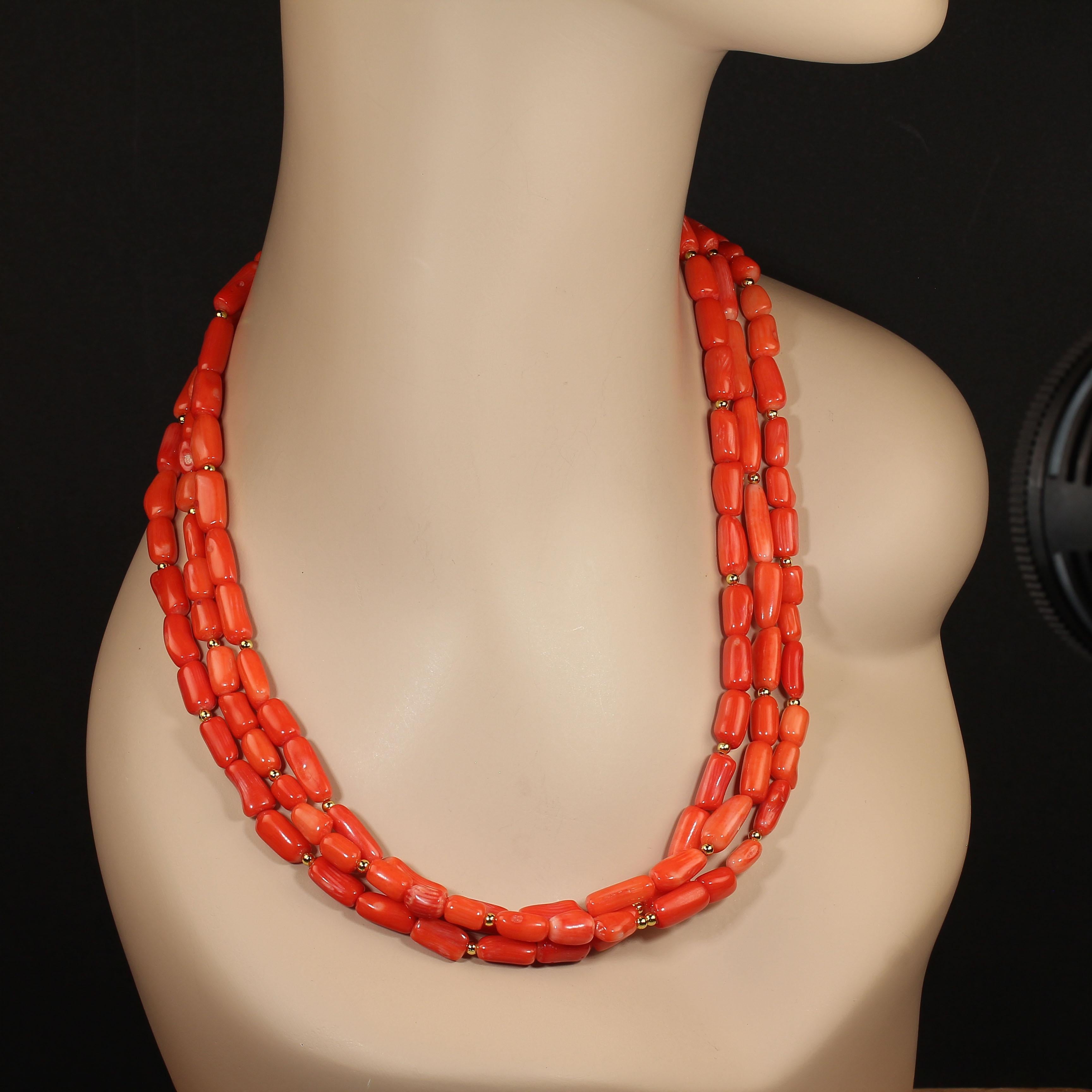 AJD Collana di corallo di bambù arancione a tre fili da 21 pollici  Un grande regalo! In condizioni Nuovo in vendita a Raleigh, NC