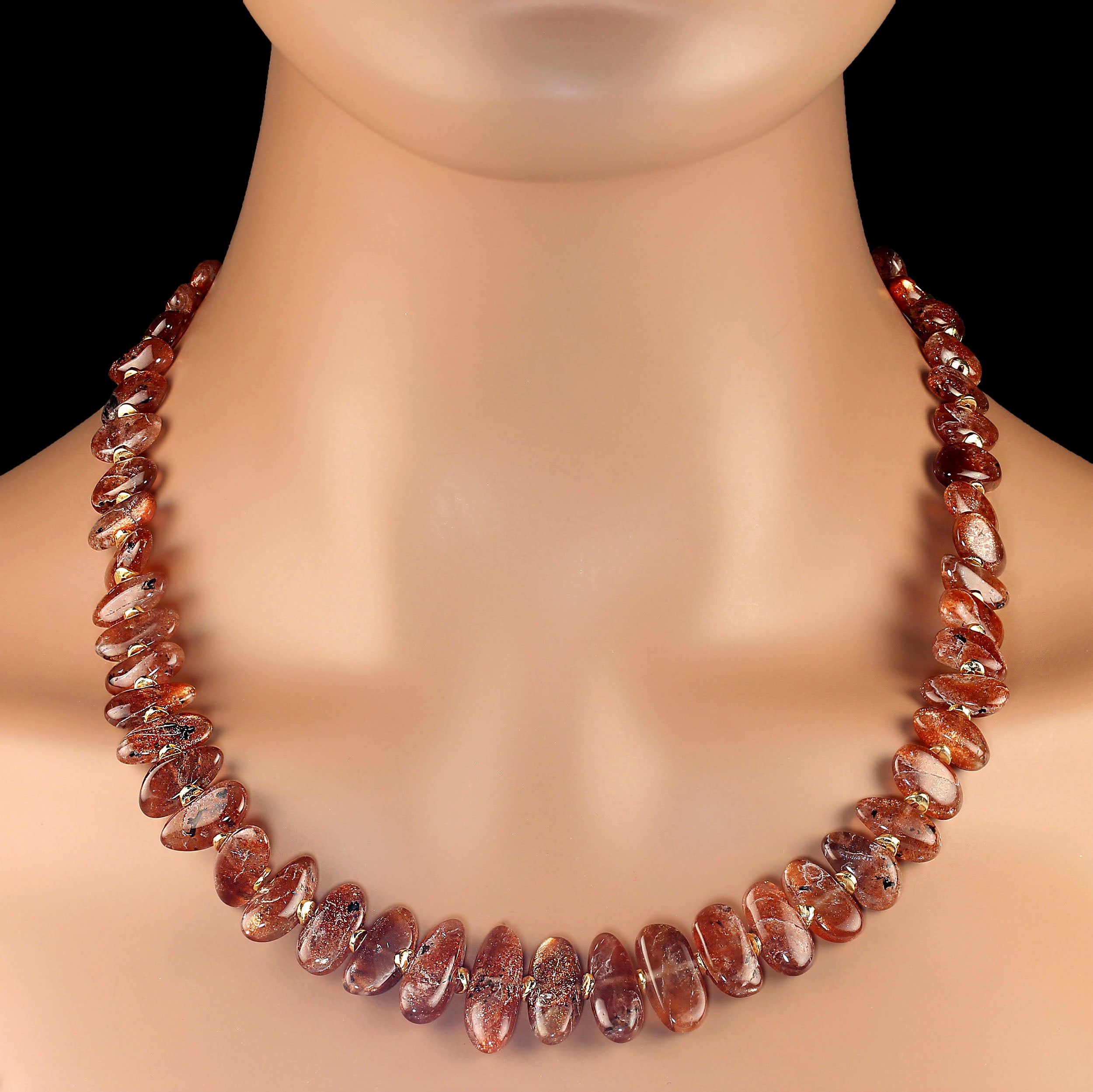 AJD 21 Sparkling Graduated Oval Sunstone Necklace