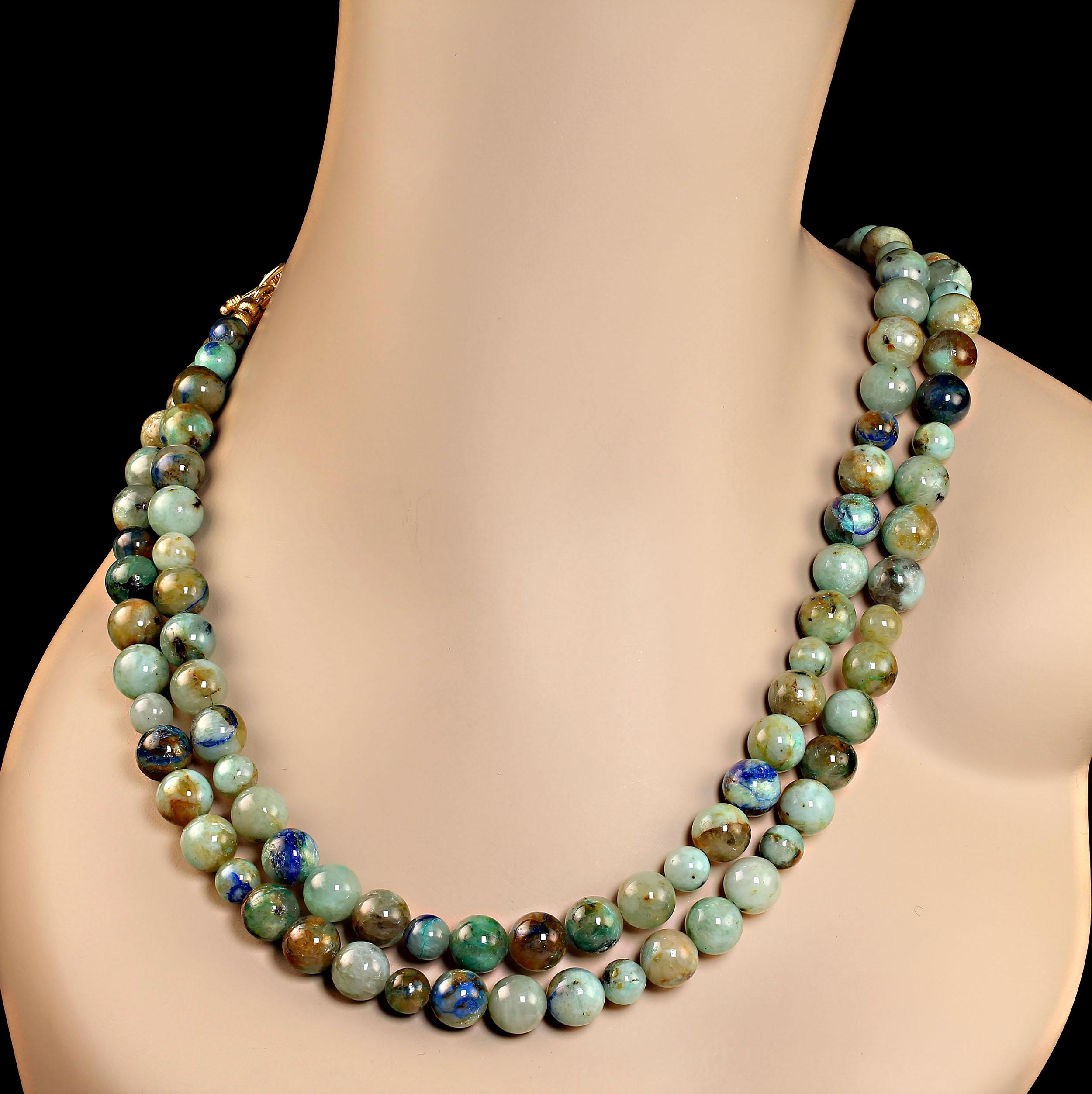 Artisan AJD 22 Inch Double strand necklace of green Chrysocolla  Great Gift! For Sale
