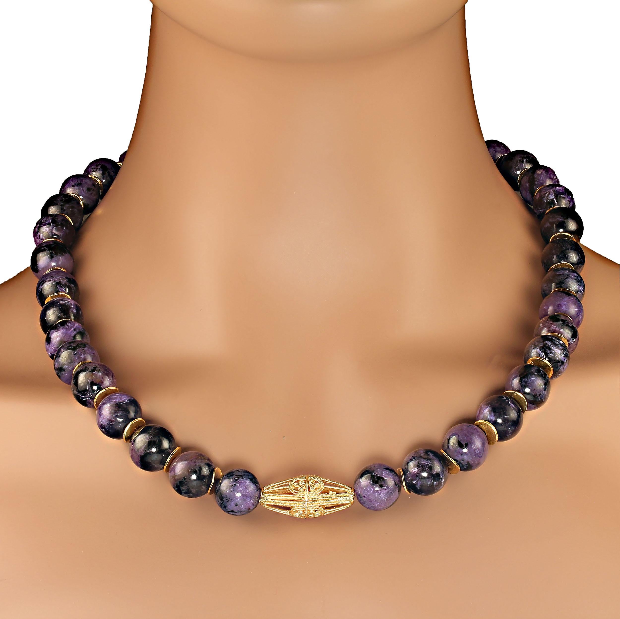 AJD 22 Inch Glowing Charoite with gold tone accents necklace     Great Gift! For Sale 2