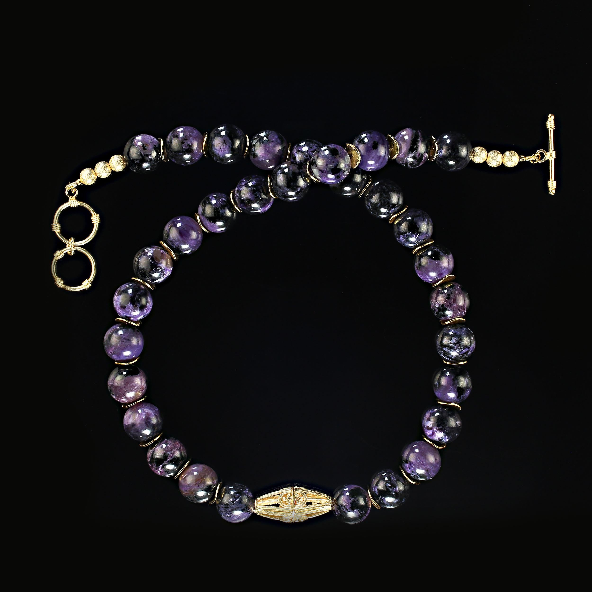 AJD 22 Inch Glowing Charoite with gold tone accents necklace     Great Gift! For Sale 3