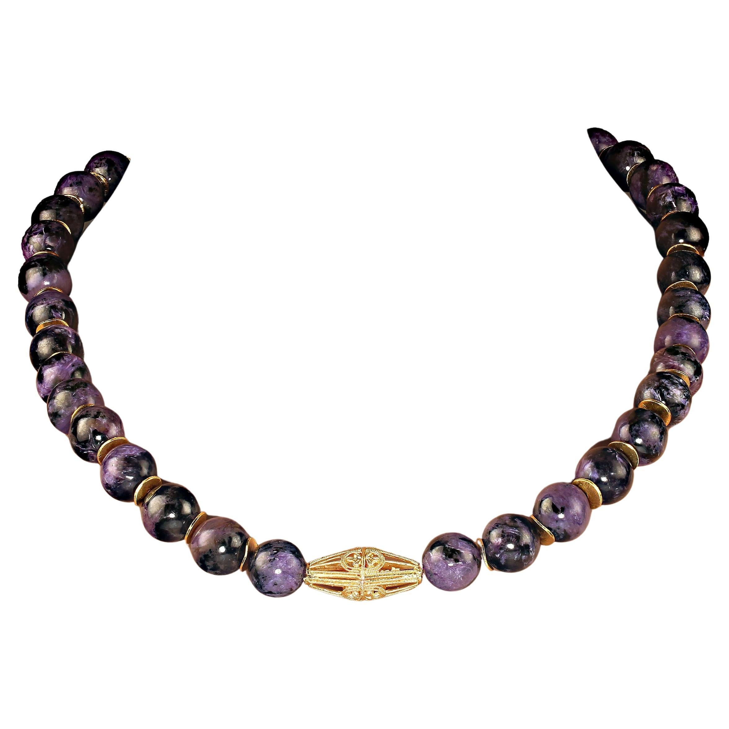 Artisan AJD 22 Inch Glowing Charoite with gold tone accents necklace     Great Gift! For Sale