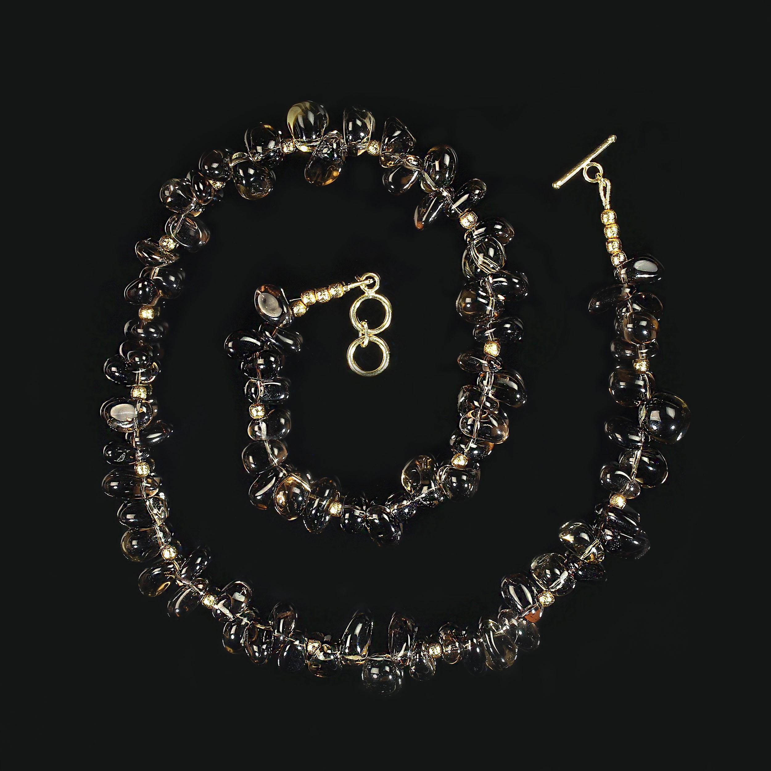 Artisan AJD 22 Inch Highly Polished Smoky Quartz Nugget Necklace For Sale