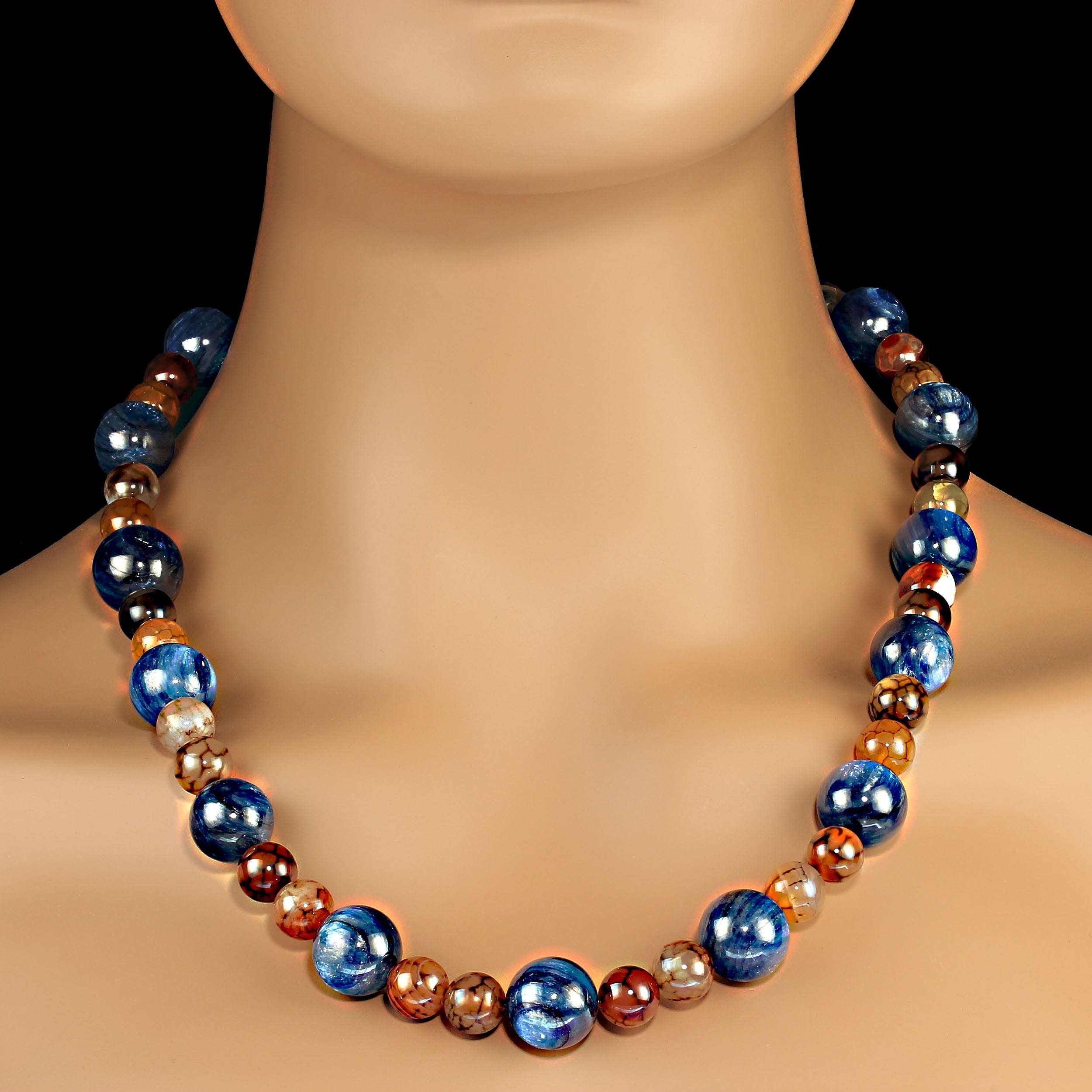 Stunning Chatoyant Blue Kyanite and Multicolor Spiderweb Jasper Necklace – A Winter Wardrobe Must-Have

Discover the perfect blend of elegance and versatility with this 22-inch necklace, featuring the captivating beauty of chatoyant blue Kyanite and