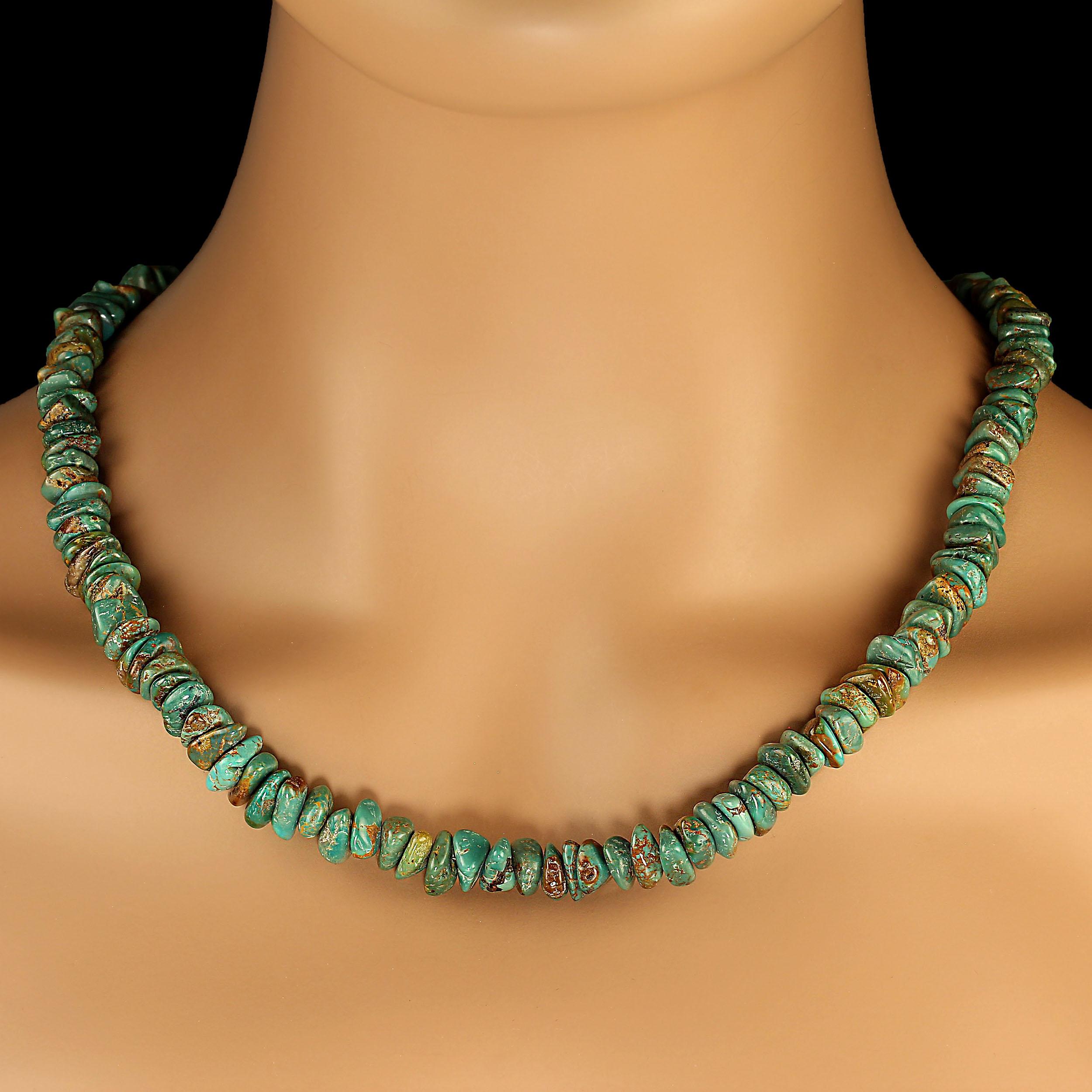 Bead AJD 22 Inch Polished Green Turquoise Nugget Necklace