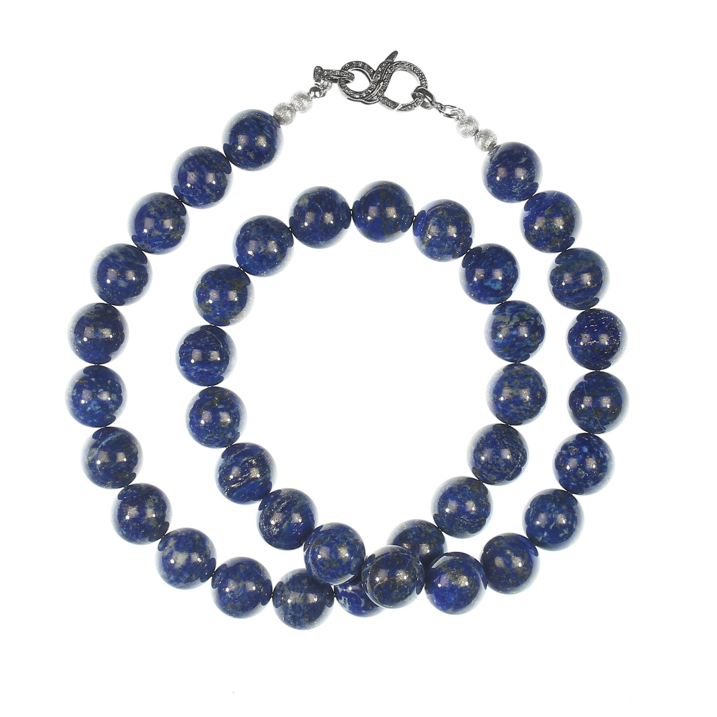 AJD 23 Zoll 14MM Runde Glatte Lovely Lapis Lazuli Halskette (Kunsthandwerker*in) im Angebot