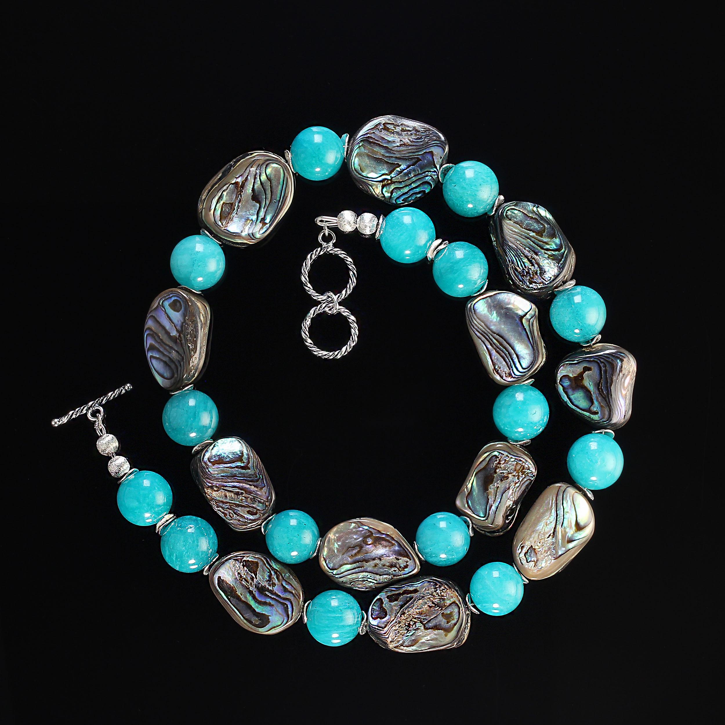 Artisan AJD 23 Inch Abalone and Amazonite Necklace  For Sale