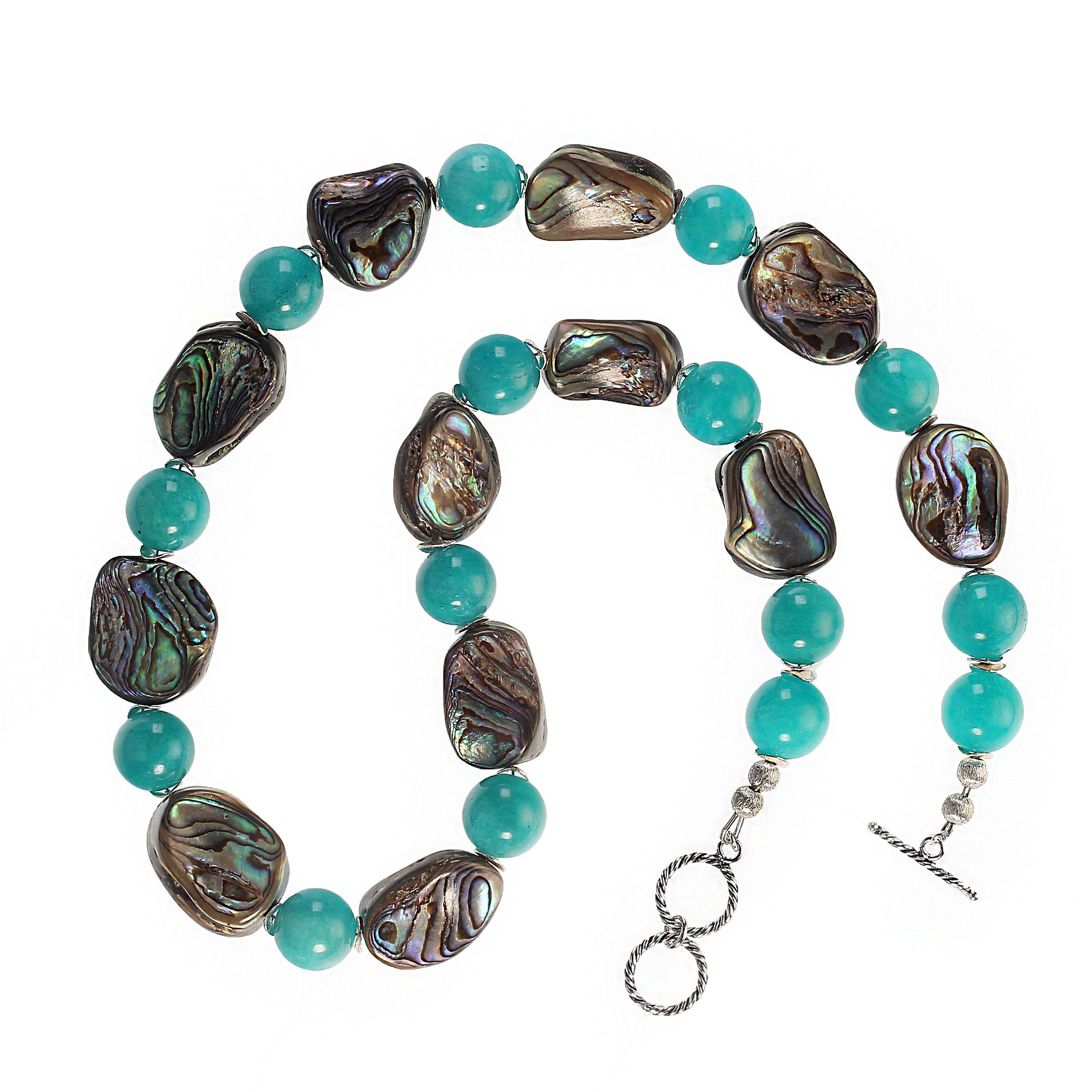 Bead AJD 23 Inch Abalone and Amazonite Necklace  For Sale