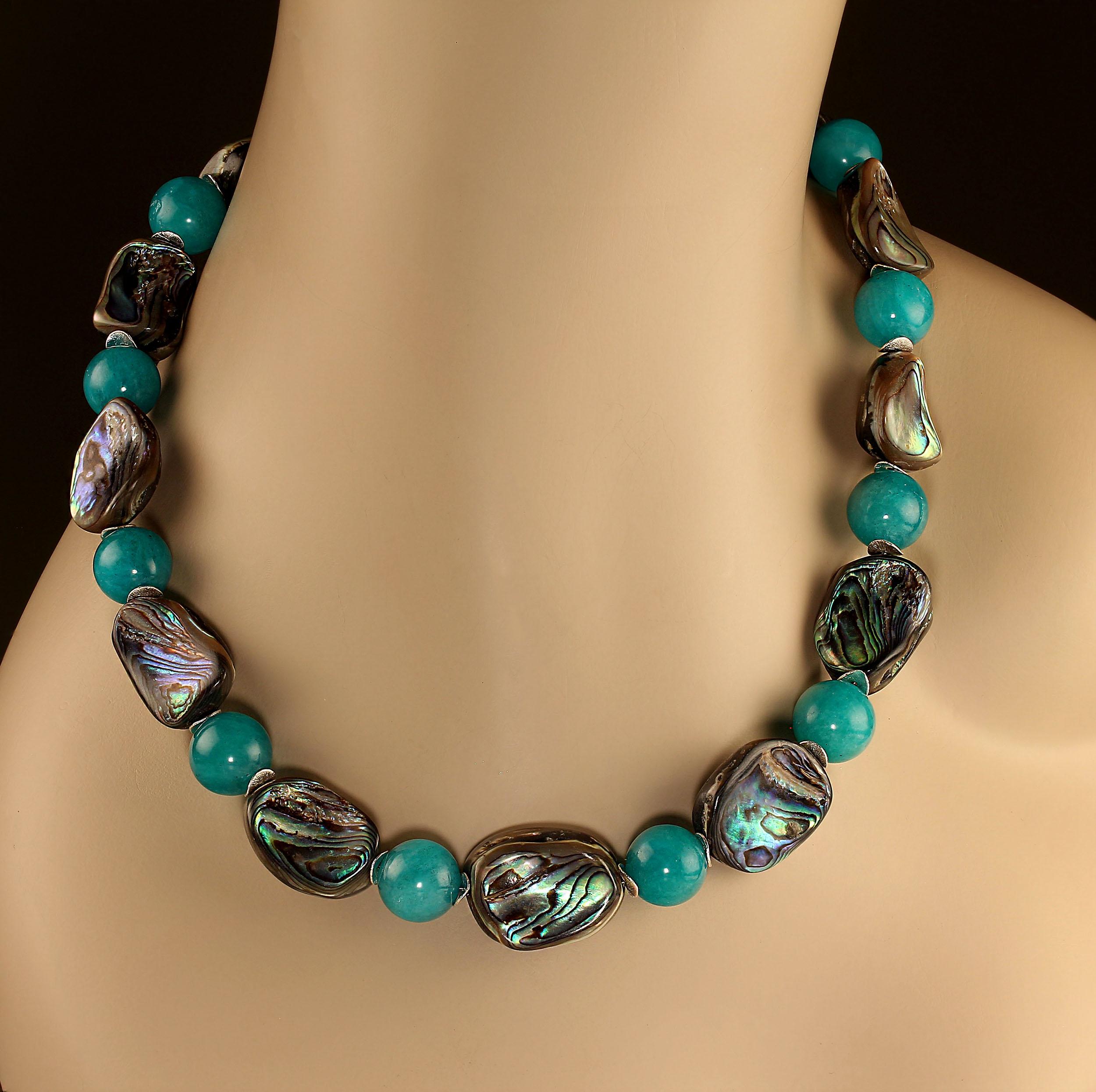 AJD 23 Inch Abalone and Amazonite Necklace  In New Condition For Sale In Raleigh, NC