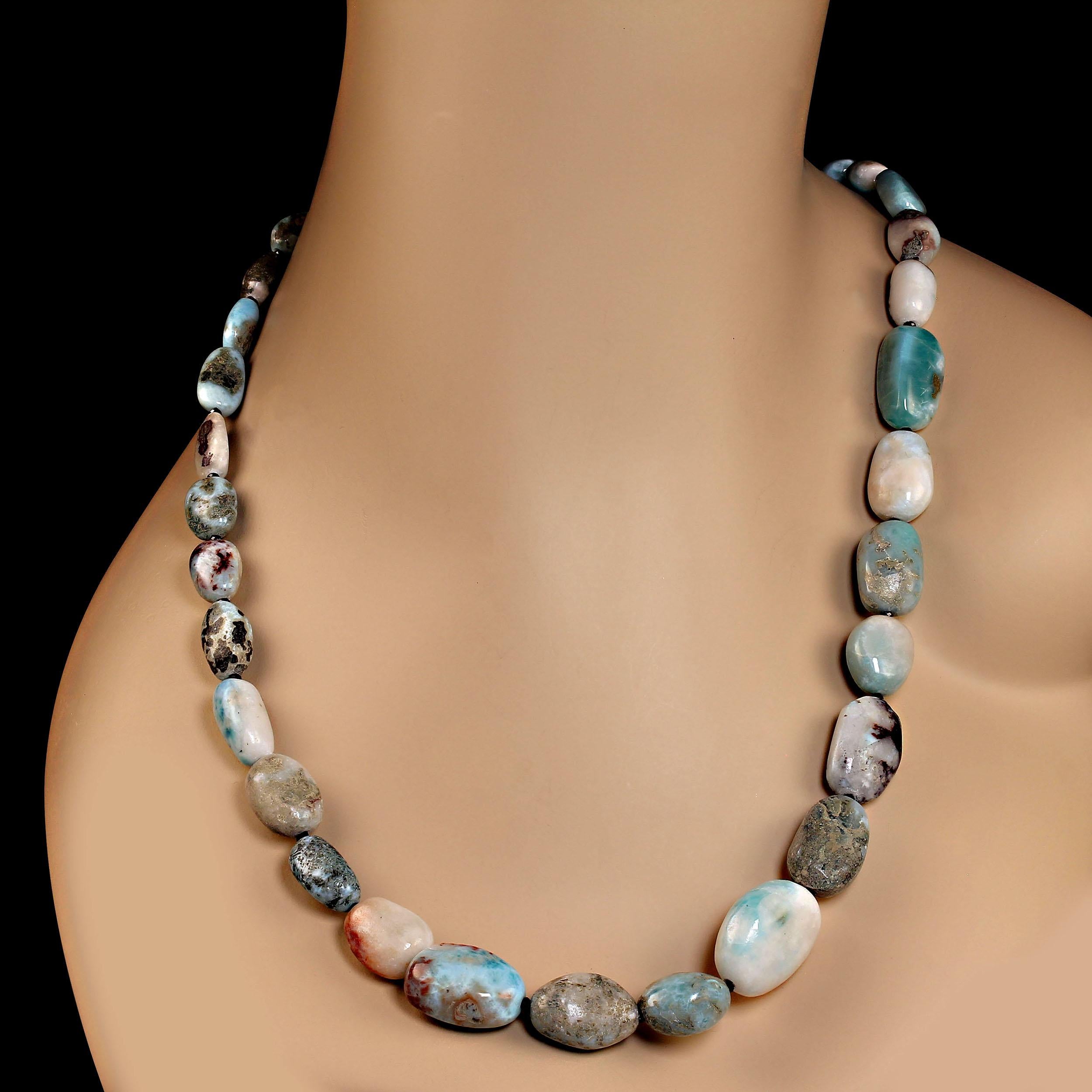Artisan AJD 23 Inch Graduated Polished Larimar Necklace  Perfect Gift For Sale
