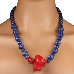 AJD 23 Inch Lapis Lazuli and Red Bamboo Coral Necklace