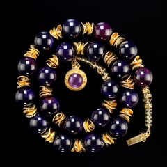 AJD 23 Inch Necklace of Polished Amethyst with Gold Accents February Birthstone