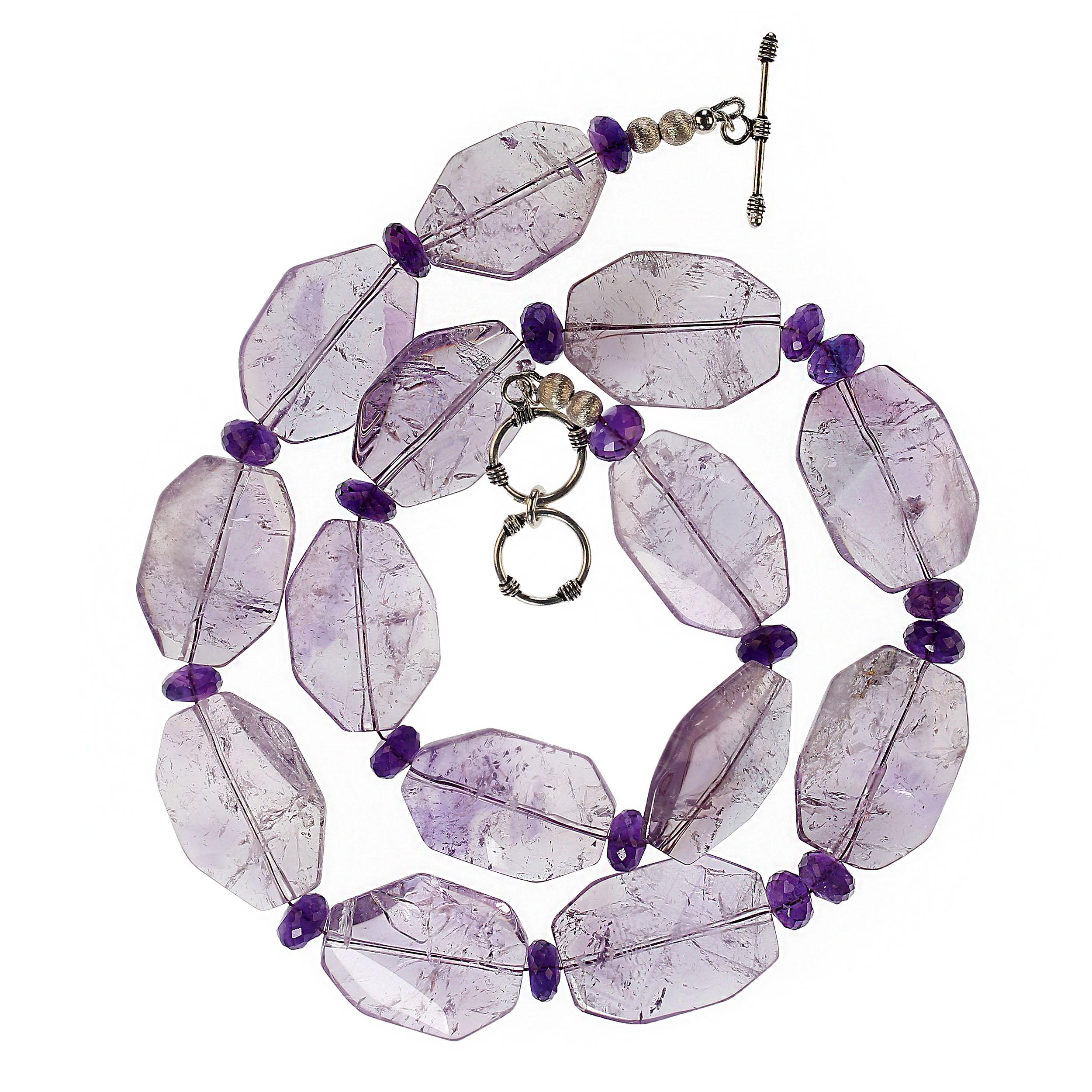 Artisan AJD 23 Inch Necklace of Rose of France Amethyst and Rich Darker Amethyst For Sale