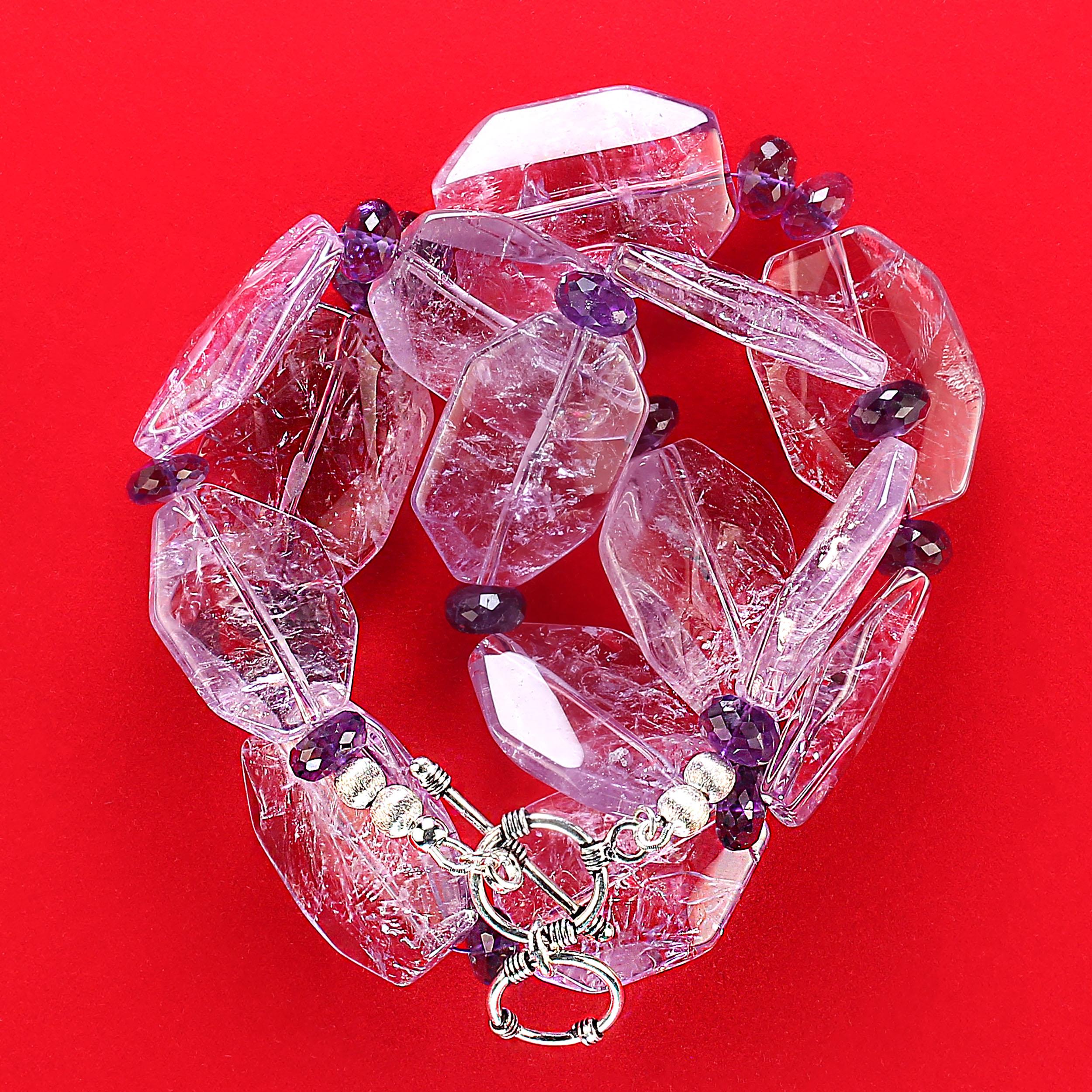 Exquisite Rose of France Amethyst Necklace – Octagon-Shaped Polished Tablets with Dark Amethyst Accents

Turn heads with this unique and fascinating Rose of France Amethyst necklace, showcasing octagon-shaped, highly polished amethyst tablets that