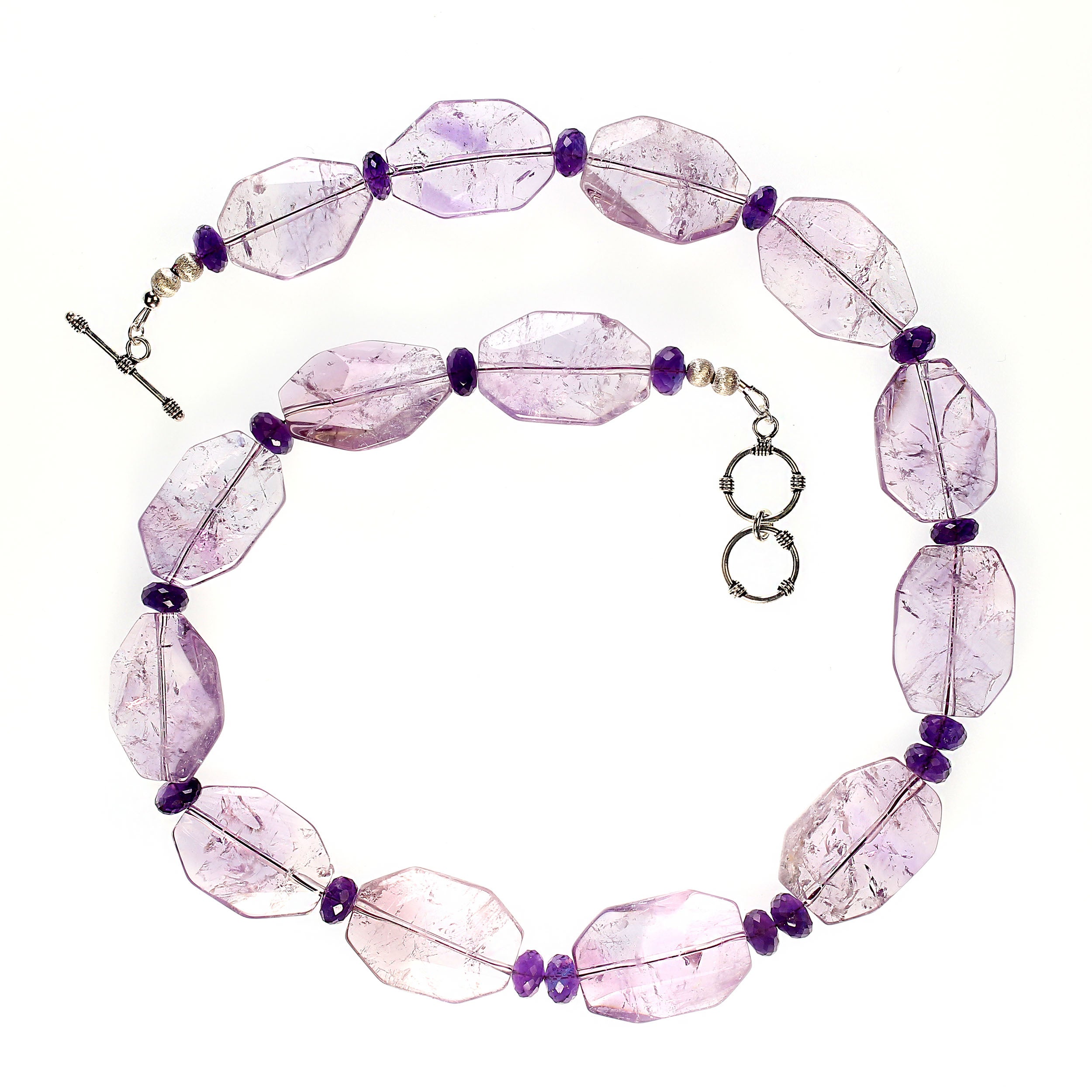 Bead AJD 23 Inch Necklace of Rose of France Amethyst and Rich Darker Amethyst  For Sale