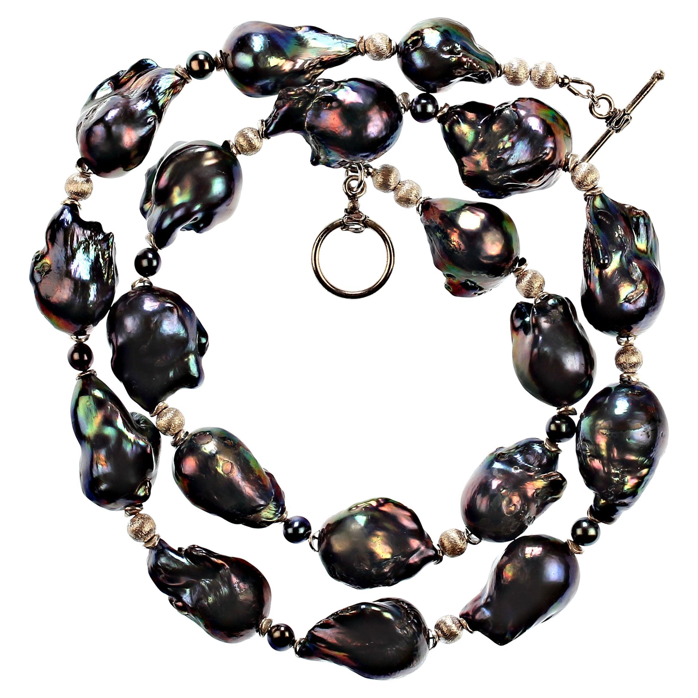 AJD 23 Inch Peacock Iridescent Fireball Pearl Necklace  June Birthstone