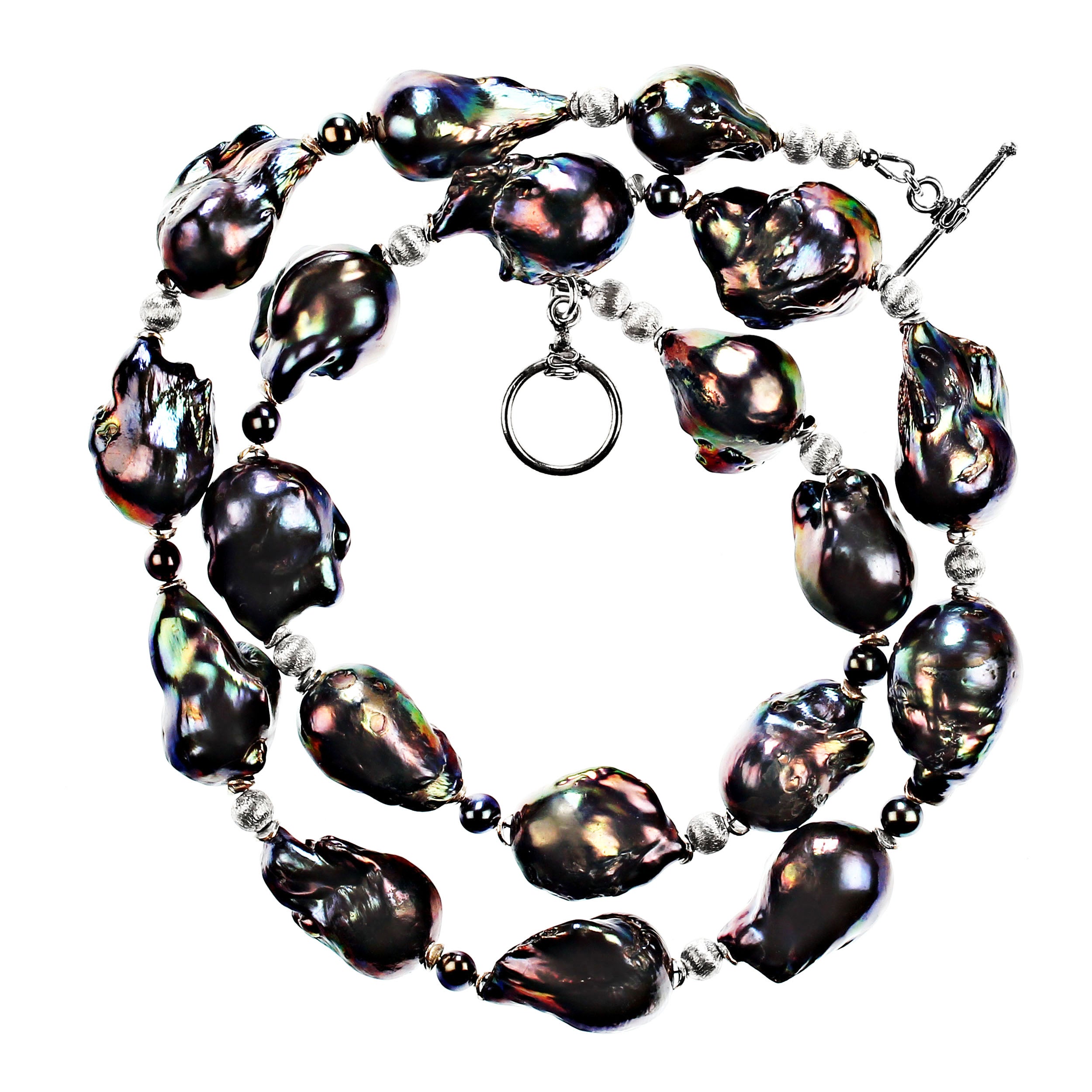 AJD 23 Inch Peacock Iridescent Fireball Pearl Necklace  June Birthstone