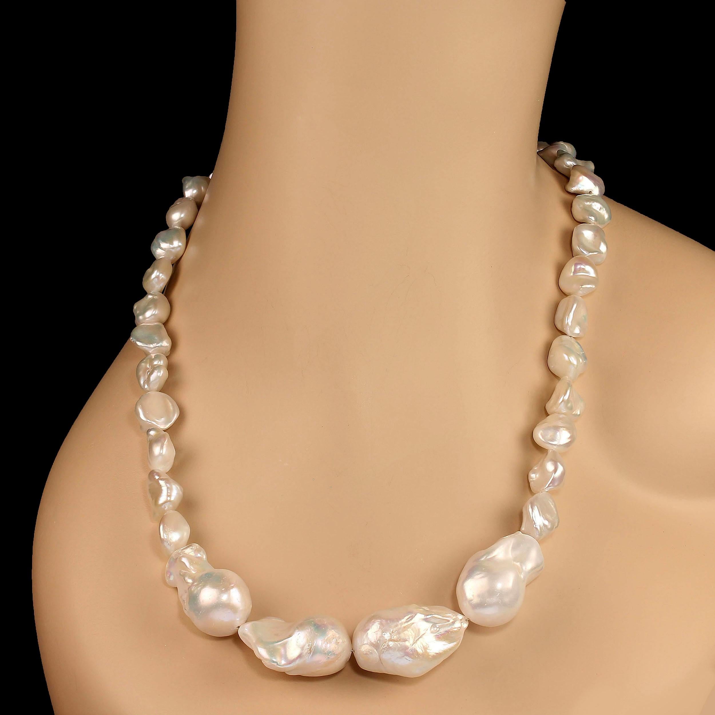 Artisan AJD 23 Inch White Pearl Statement necklace with Four Front Focal Pearls.  For Sale