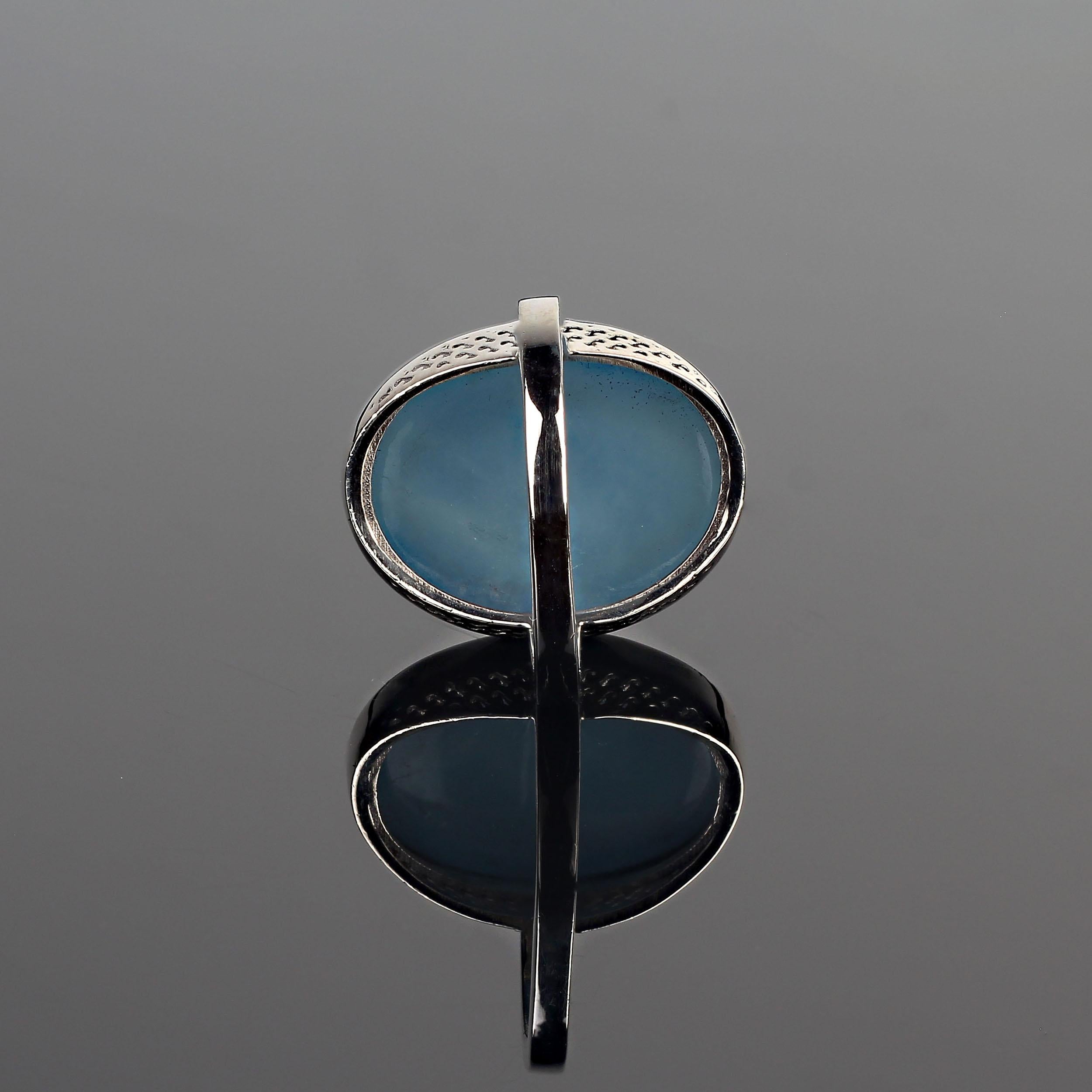 AJD 24 Carat  Aquamarine Cabochon in Sterling Silver Ring    March Birthstone! 2