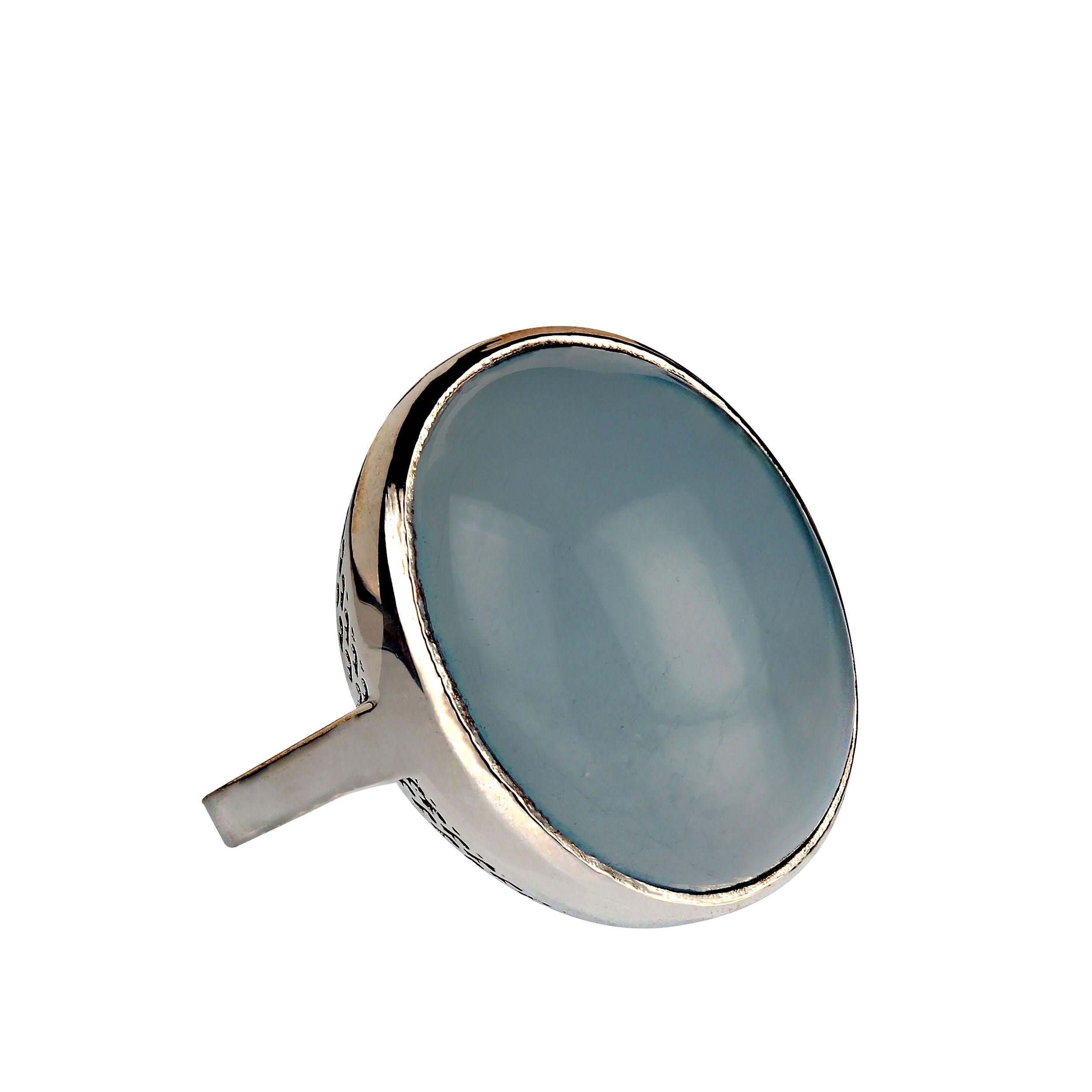 Women's or Men's AJD 24 Carat  Aquamarine Cabochon in Sterling Silver Ring    March Birthstone!