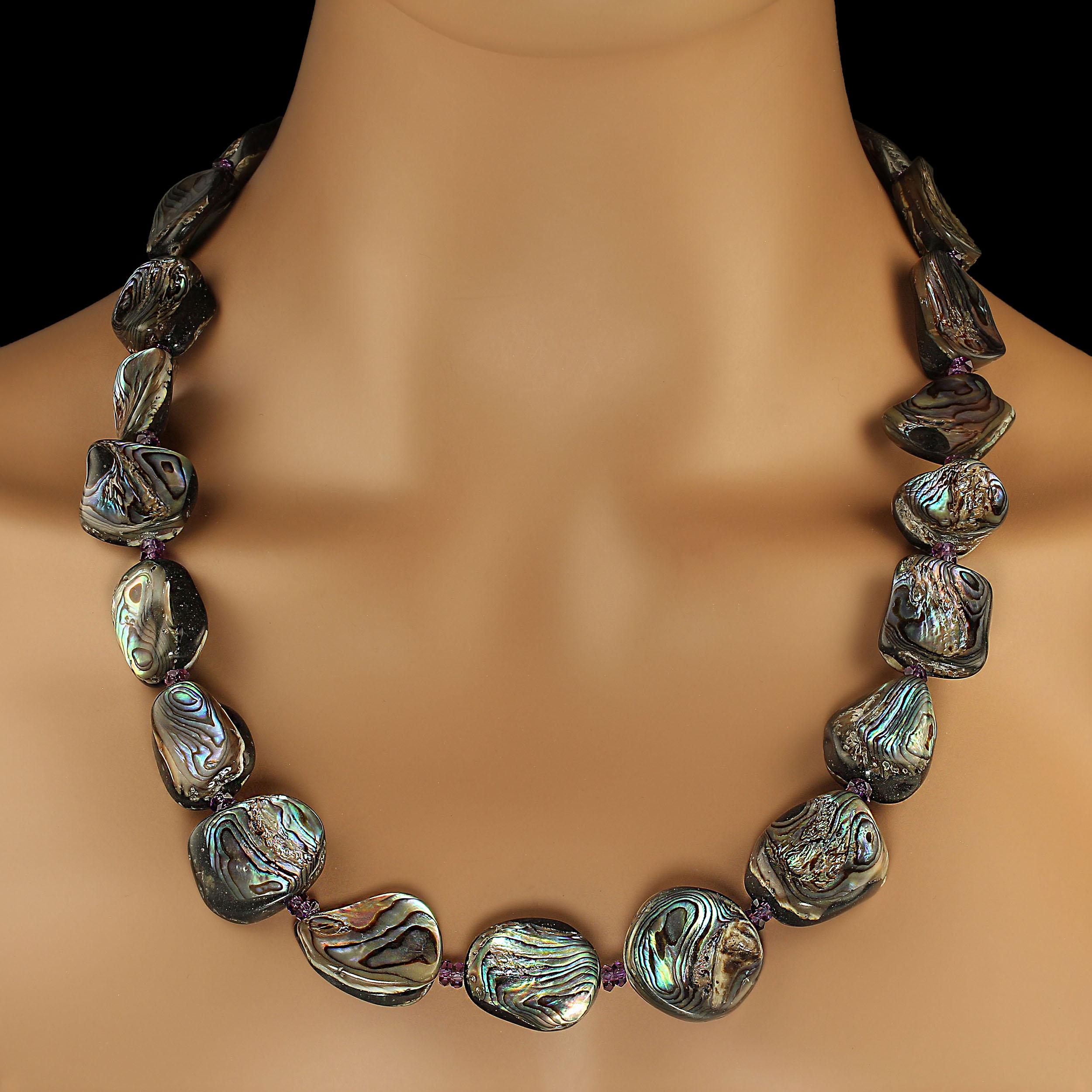 Bead AJD 24 Inch Abalone Shell and Amethyst Necklace For Sale