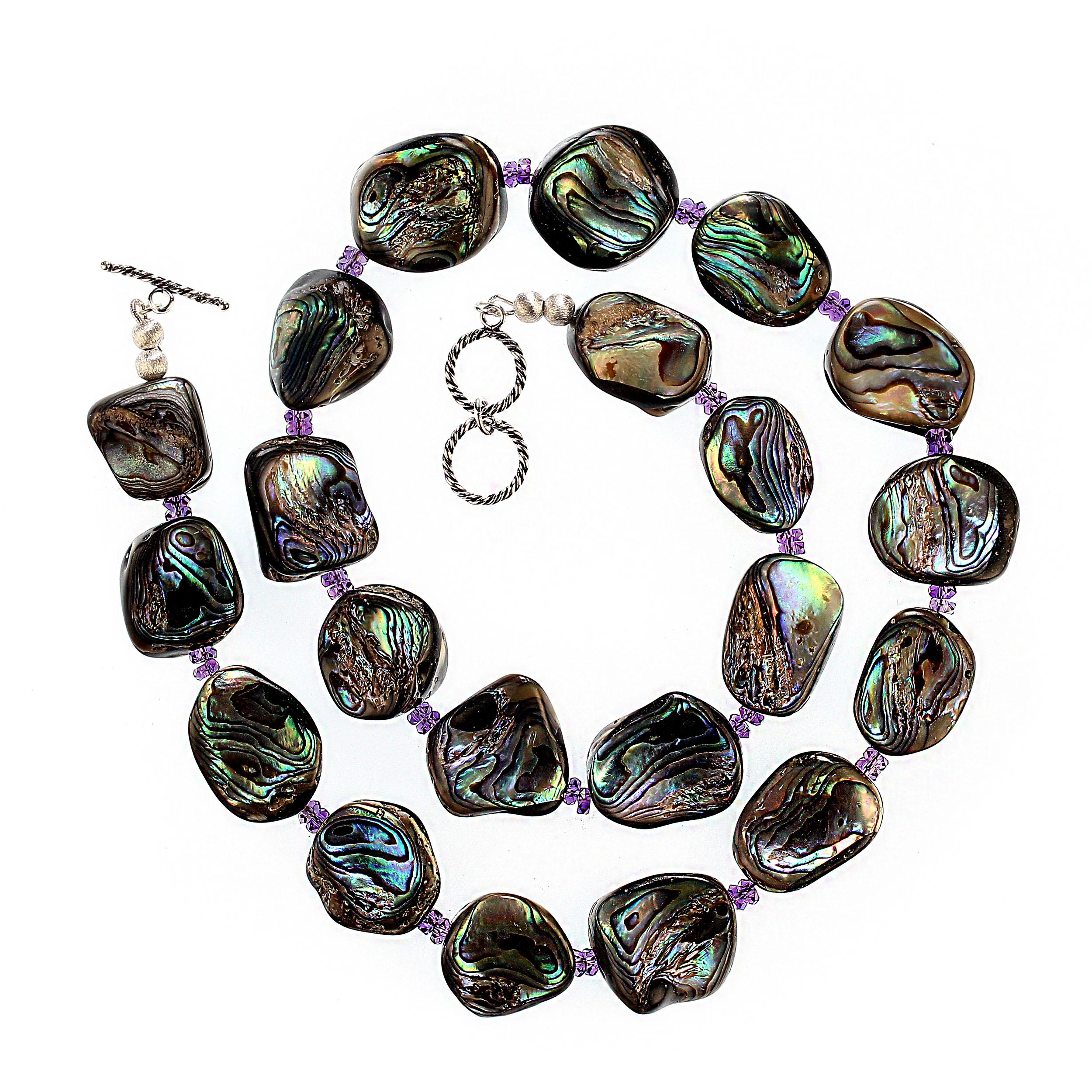 AJD 24 Inch Abalone Shell and Amethyst Necklace In New Condition For Sale In Raleigh, NC