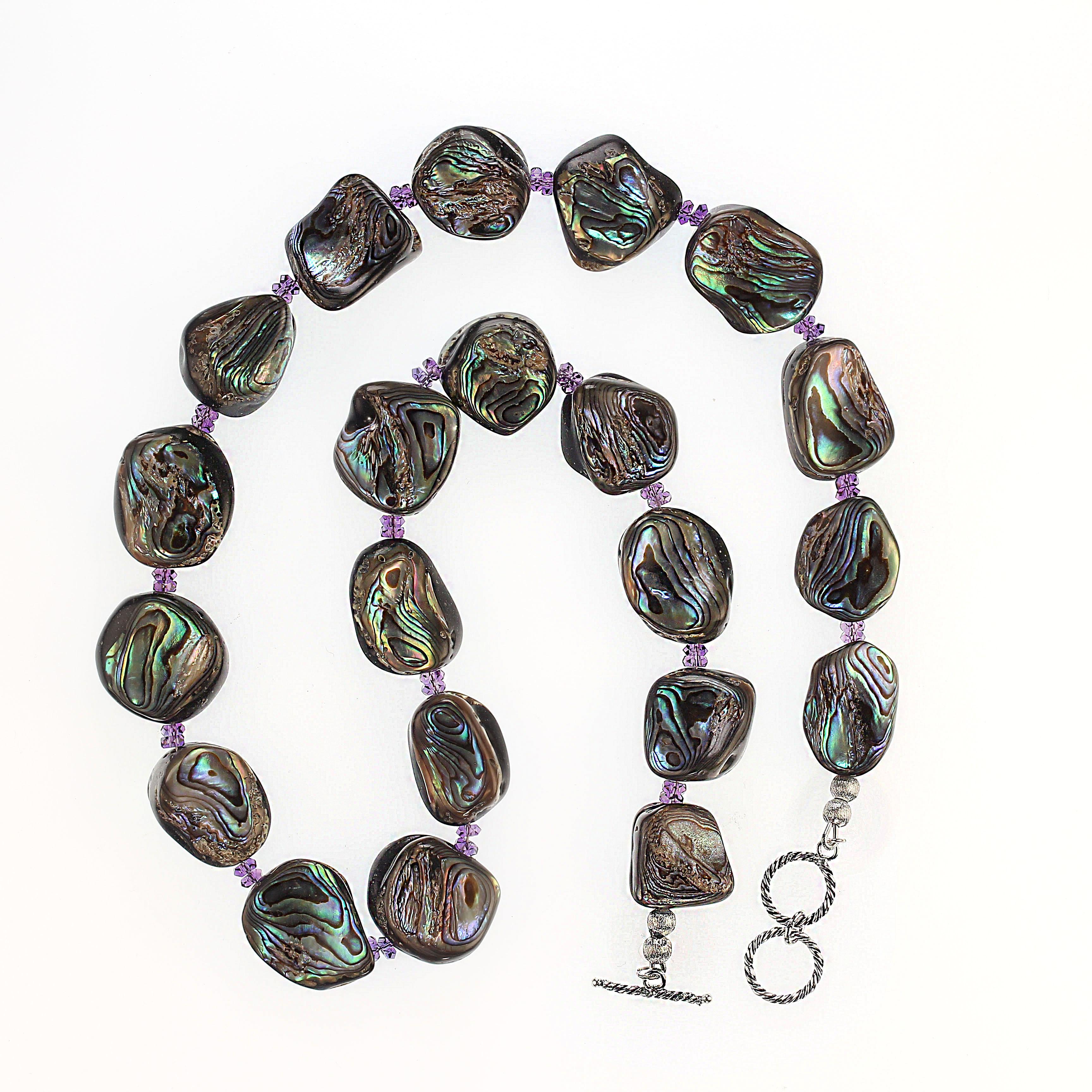 Women's or Men's AJD 24 Inch Abalone Shell and Amethyst Necklace For Sale