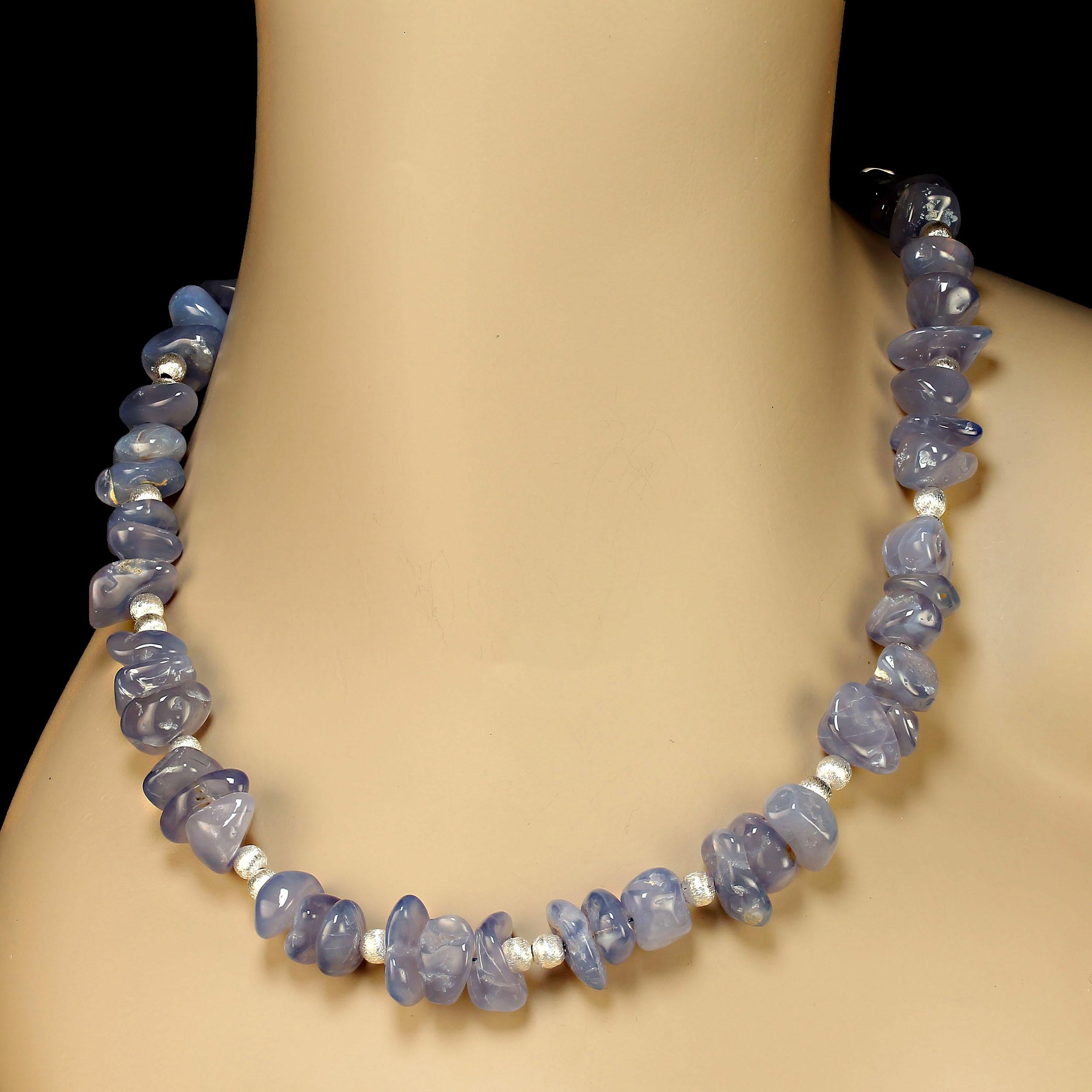 Artisan AJD 24 Inch Blue Chalcedony Highly Polished Nugget necklace  For Sale