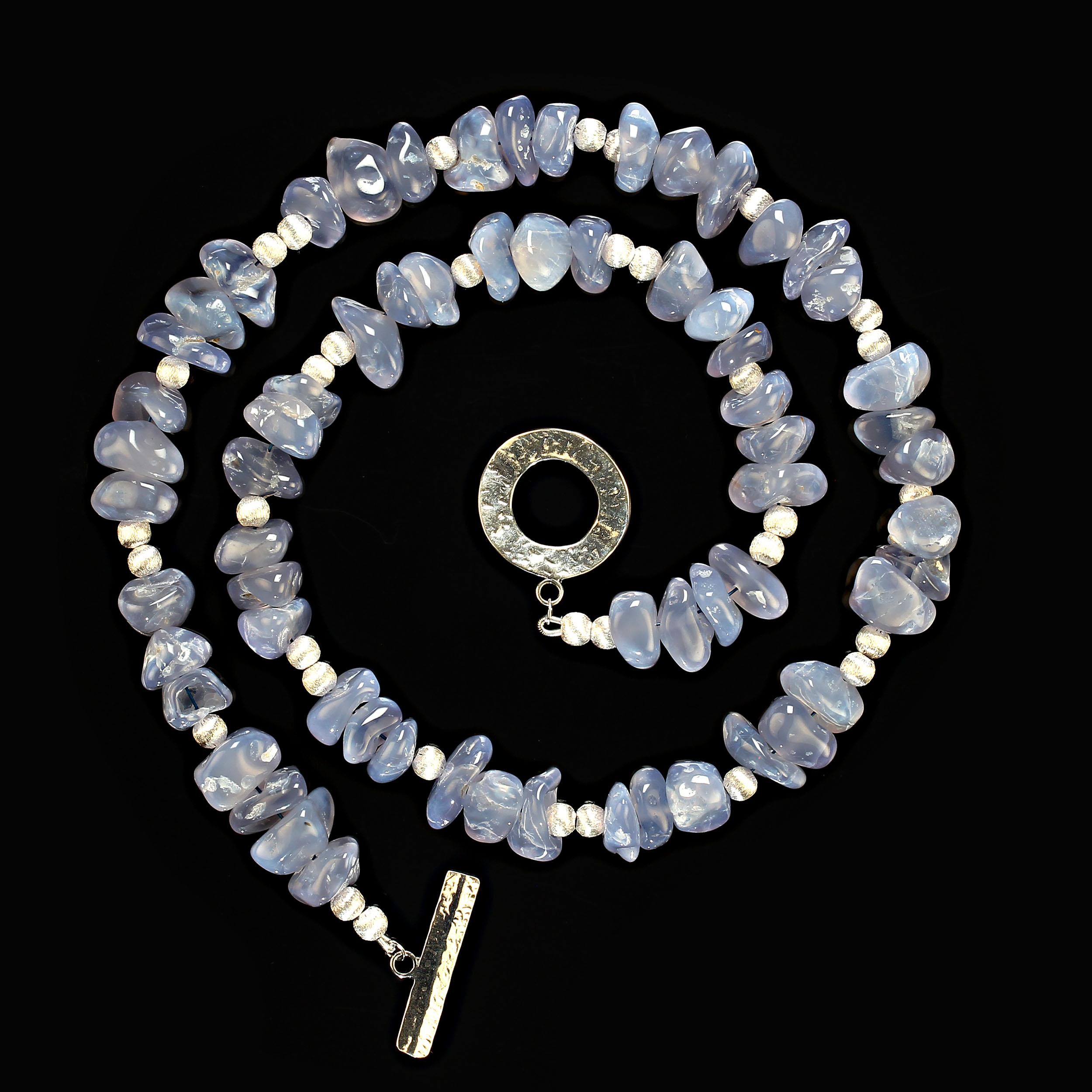 AJD 24 Inch Blue Chalcedony Highly Polished Nugget necklace  In New Condition For Sale In Raleigh, NC