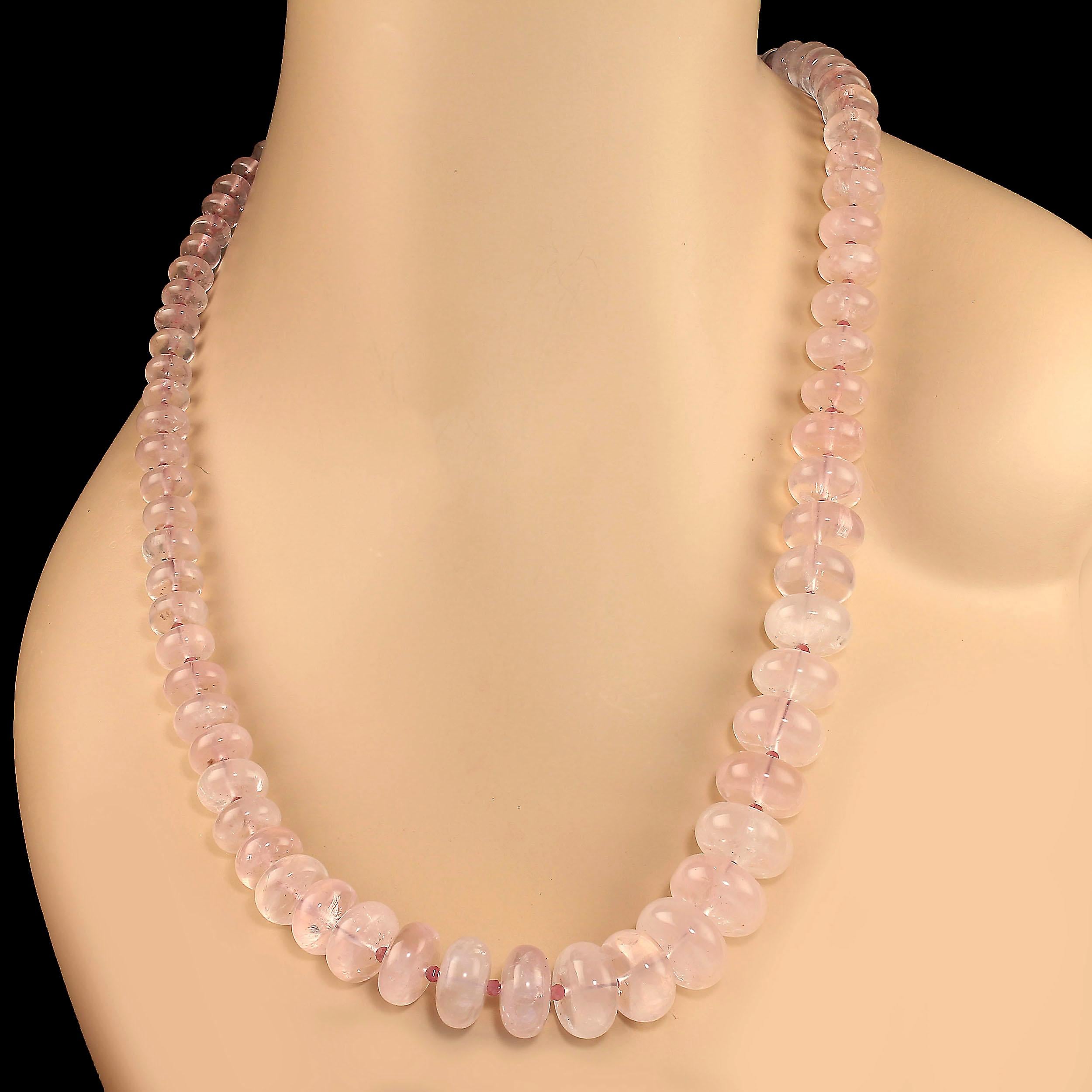 Artisan AJD 24 Inch Graduated Rose Quartz Necklace Perfect Valentine's Day Gift! For Sale