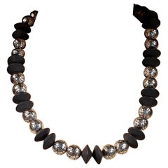 24-Inch Black Onyx and Silver Beaded Necklace by Aria Jewelry Design