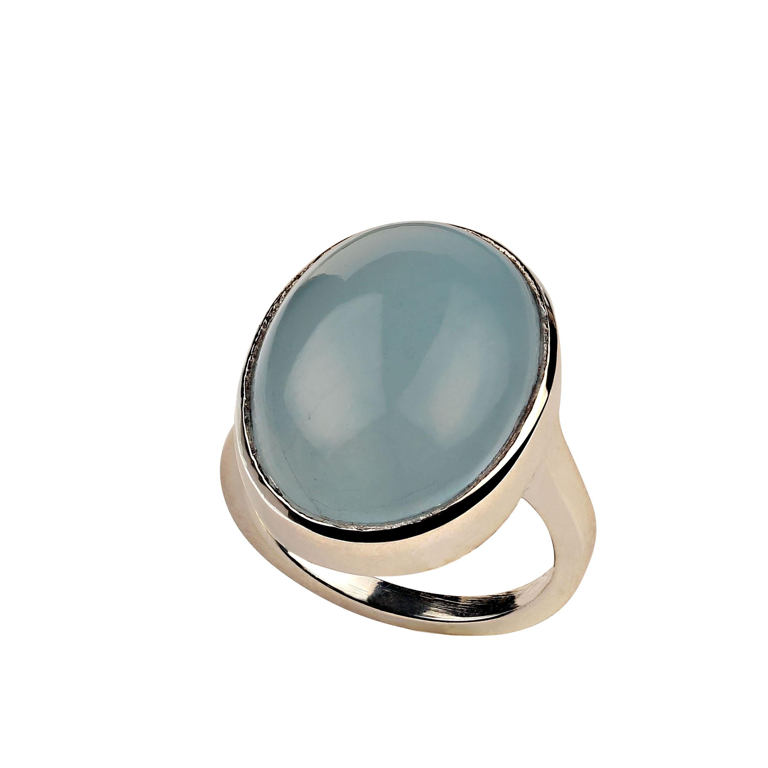 Artisan AJD 24 Carat  Aquamarine Cabochon in Sterling Silver Ring    March Birthstone! For Sale
