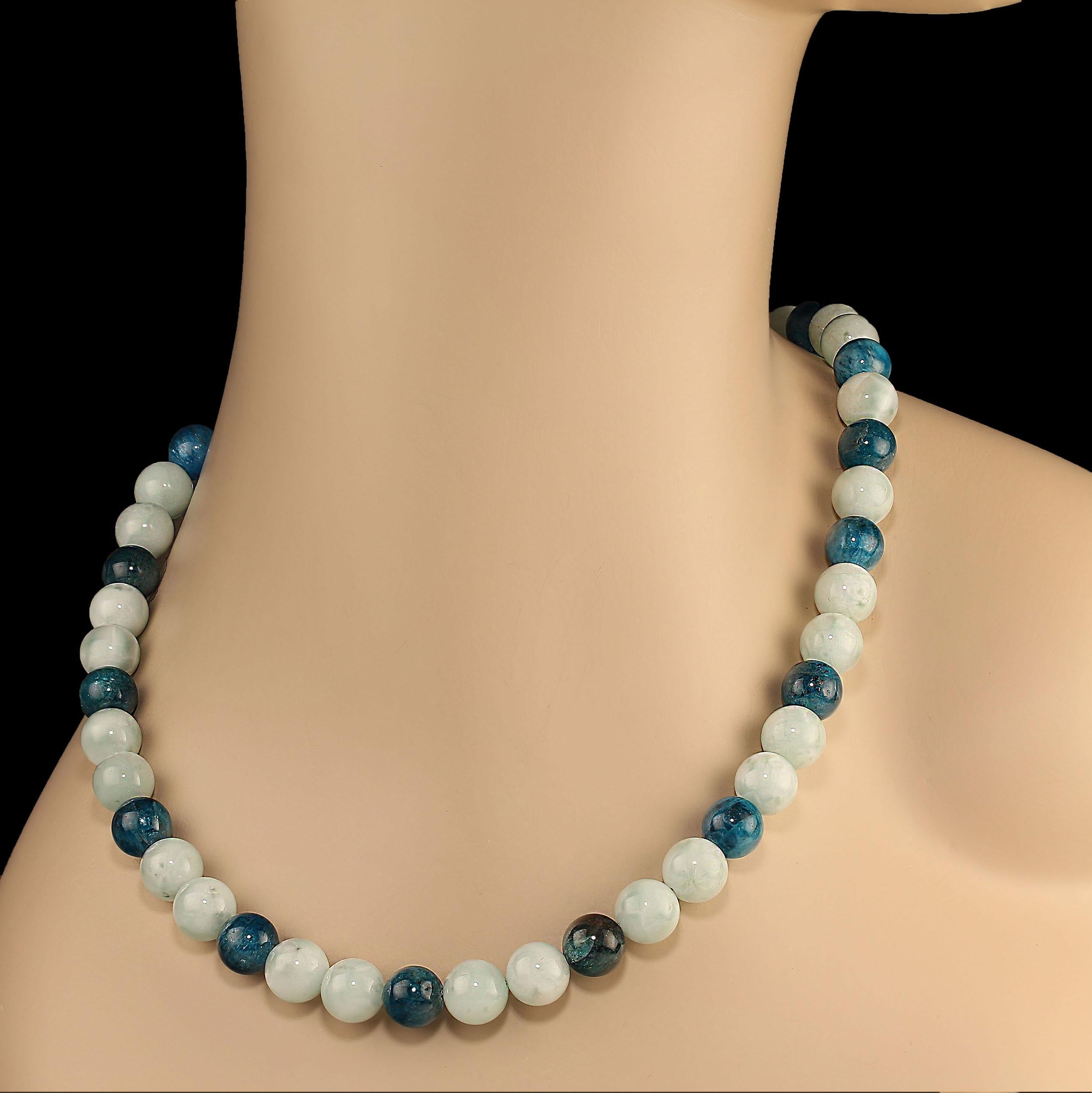 Women's or Men's AJD 25 Inch Elegant Green Angelite and Apatite Necklace For Sale
