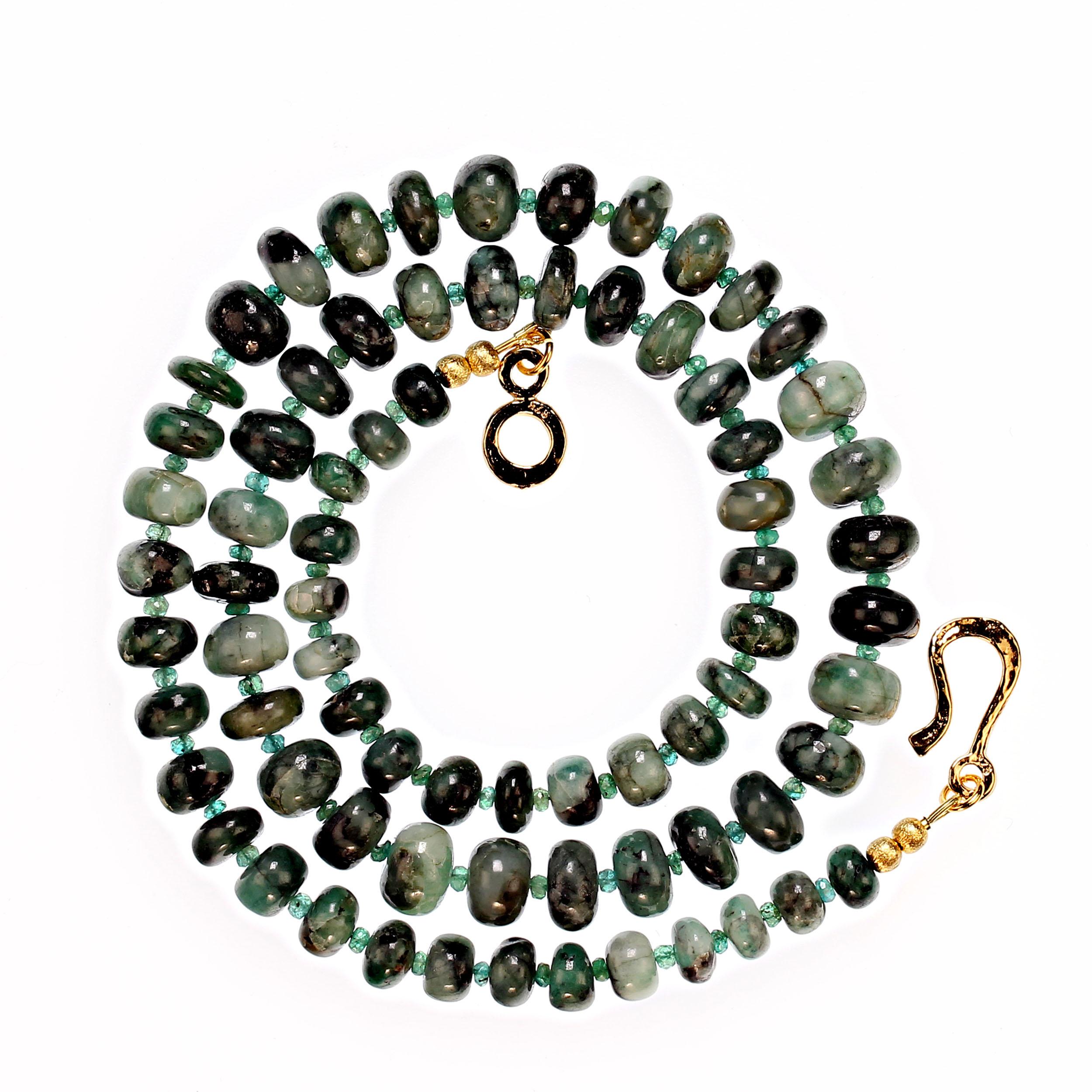 Women's or Men's AJD 25 Inch Graduated Rich Green Emerald Matrix Rondelle necklace. Great Gift! For Sale