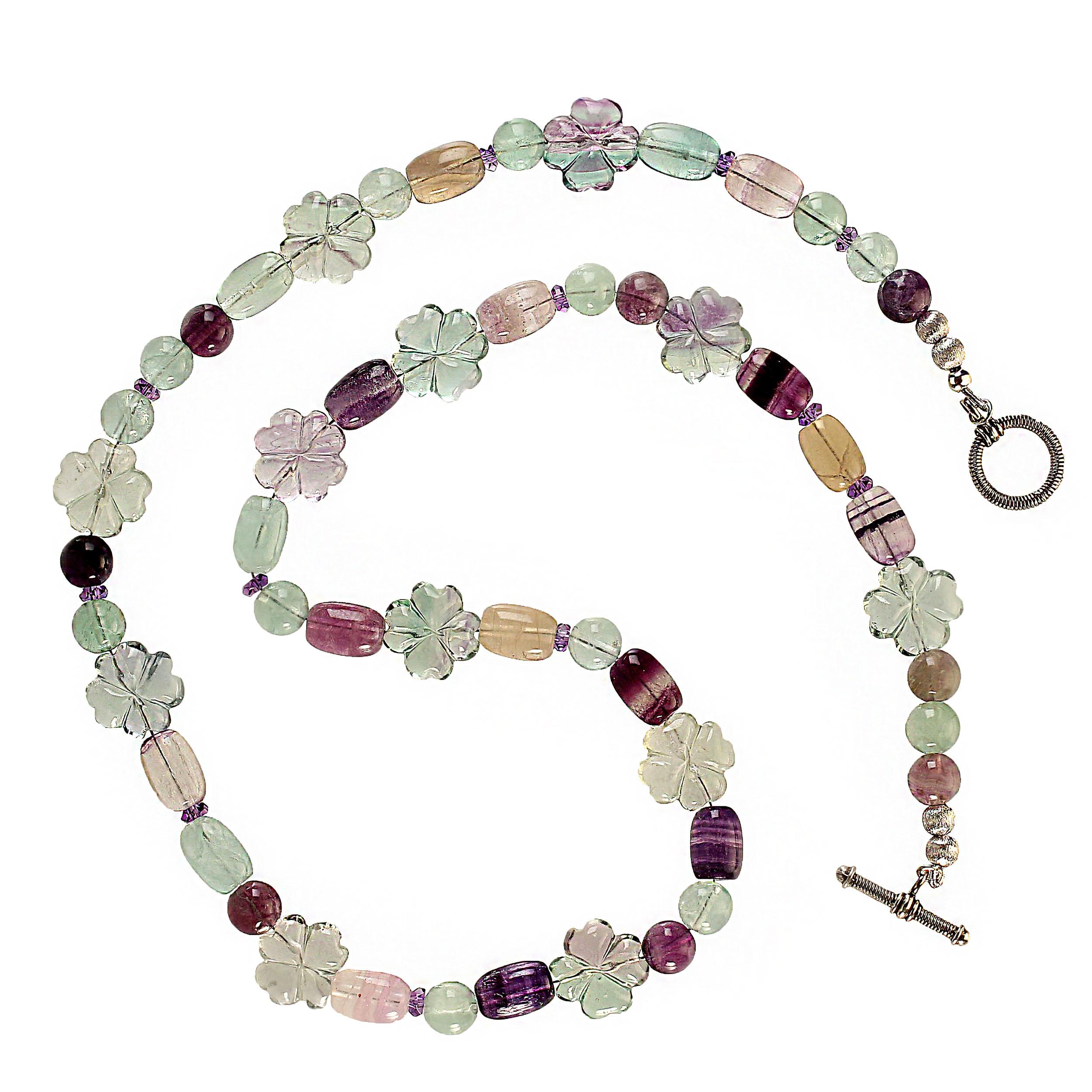 Women's or Men's AJD 25 Inch Multi Color Fabulous Fluorite Necklace  For Sale