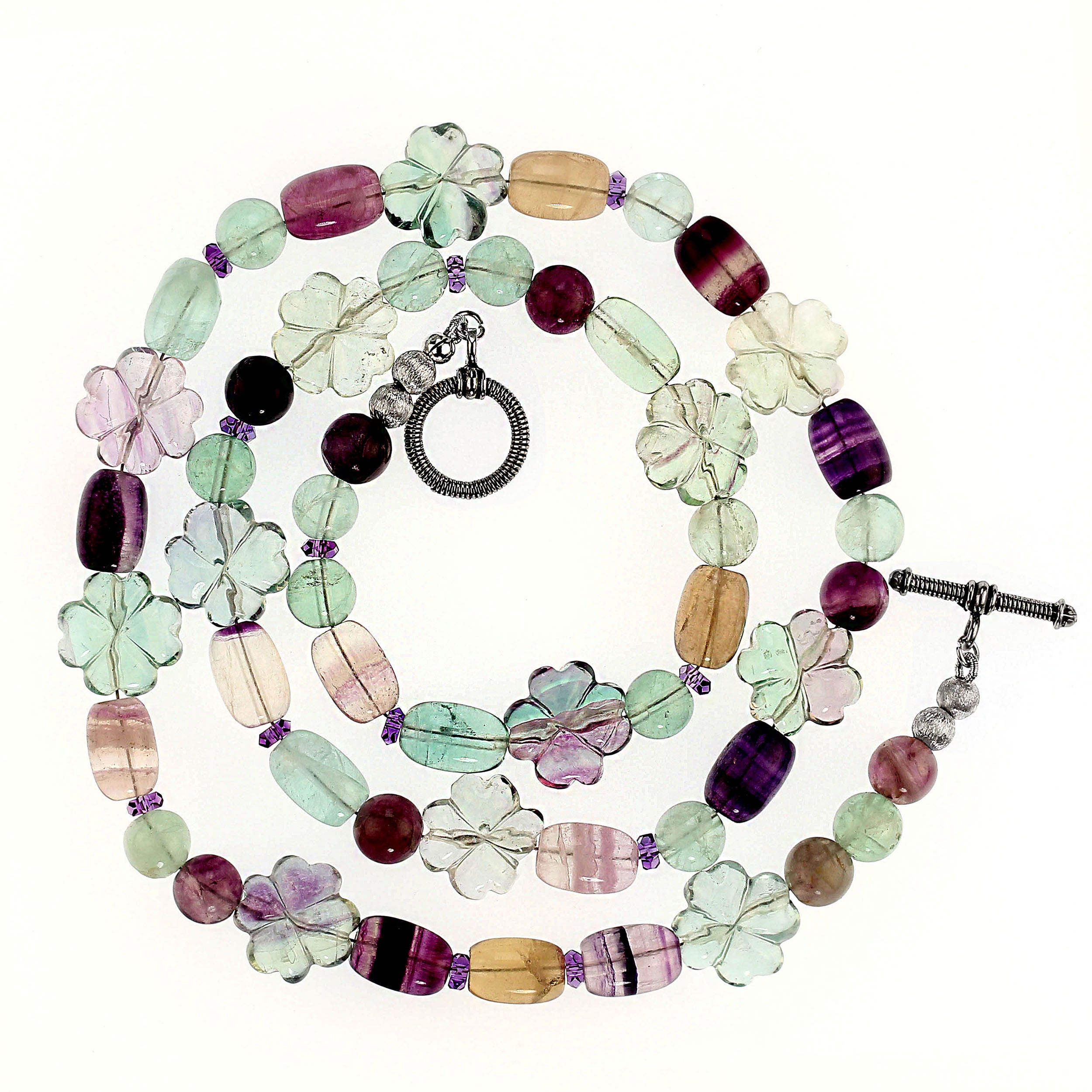 AJD 25 Inch Multi Color Fabulous Fluorite Necklace For Sale