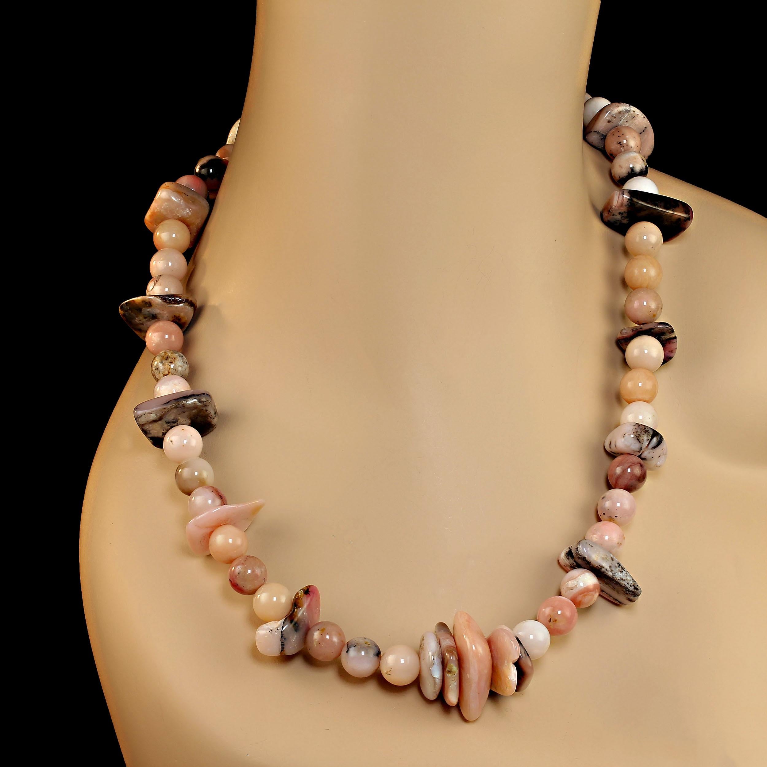 Artisan AJD 25 Inch Pink Peruvian Opal necklace perfect for Winter  For Sale