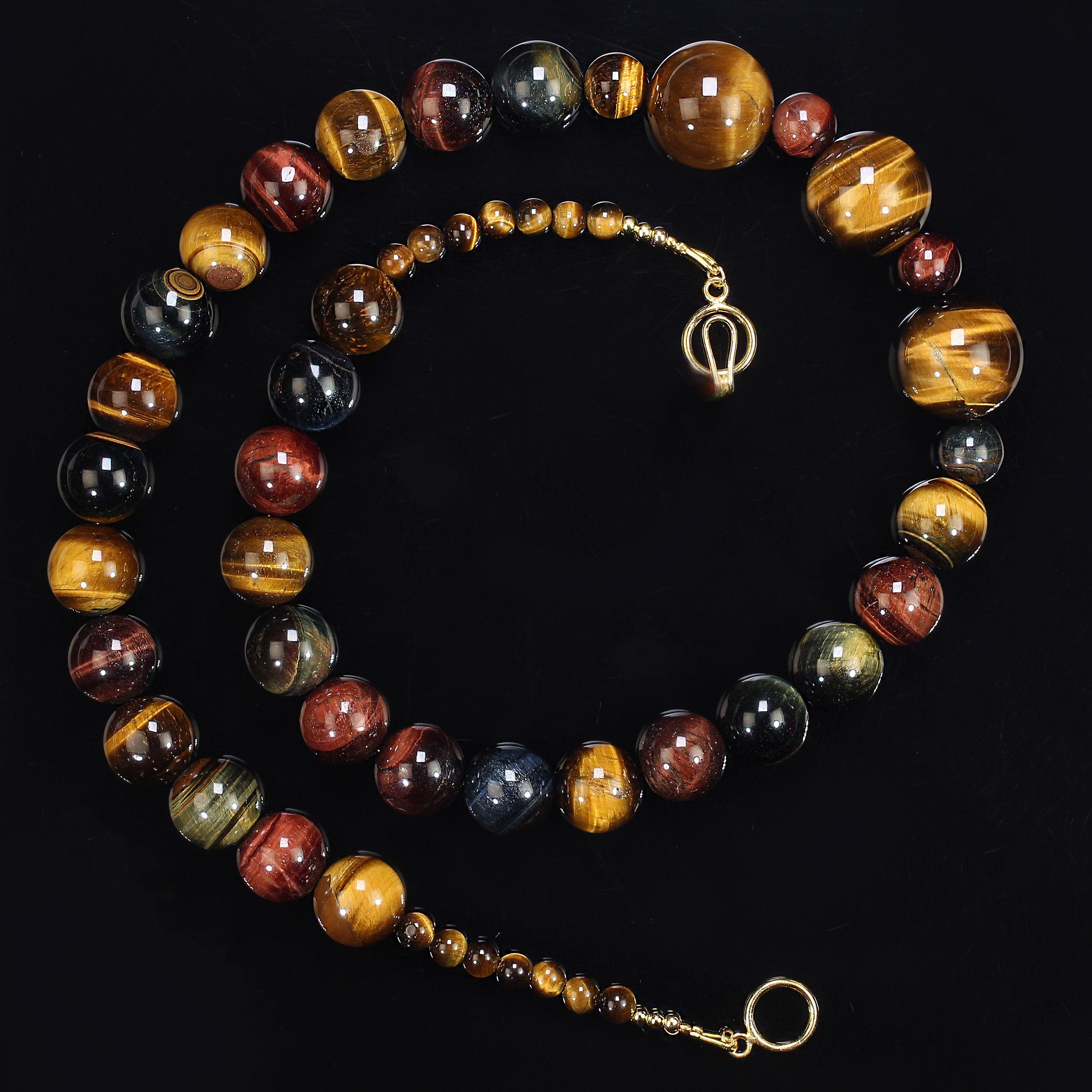 Artigiano AJD Collana multicolore con occhio di tigre da 25 pollici, perfetta per l'autunno in vendita