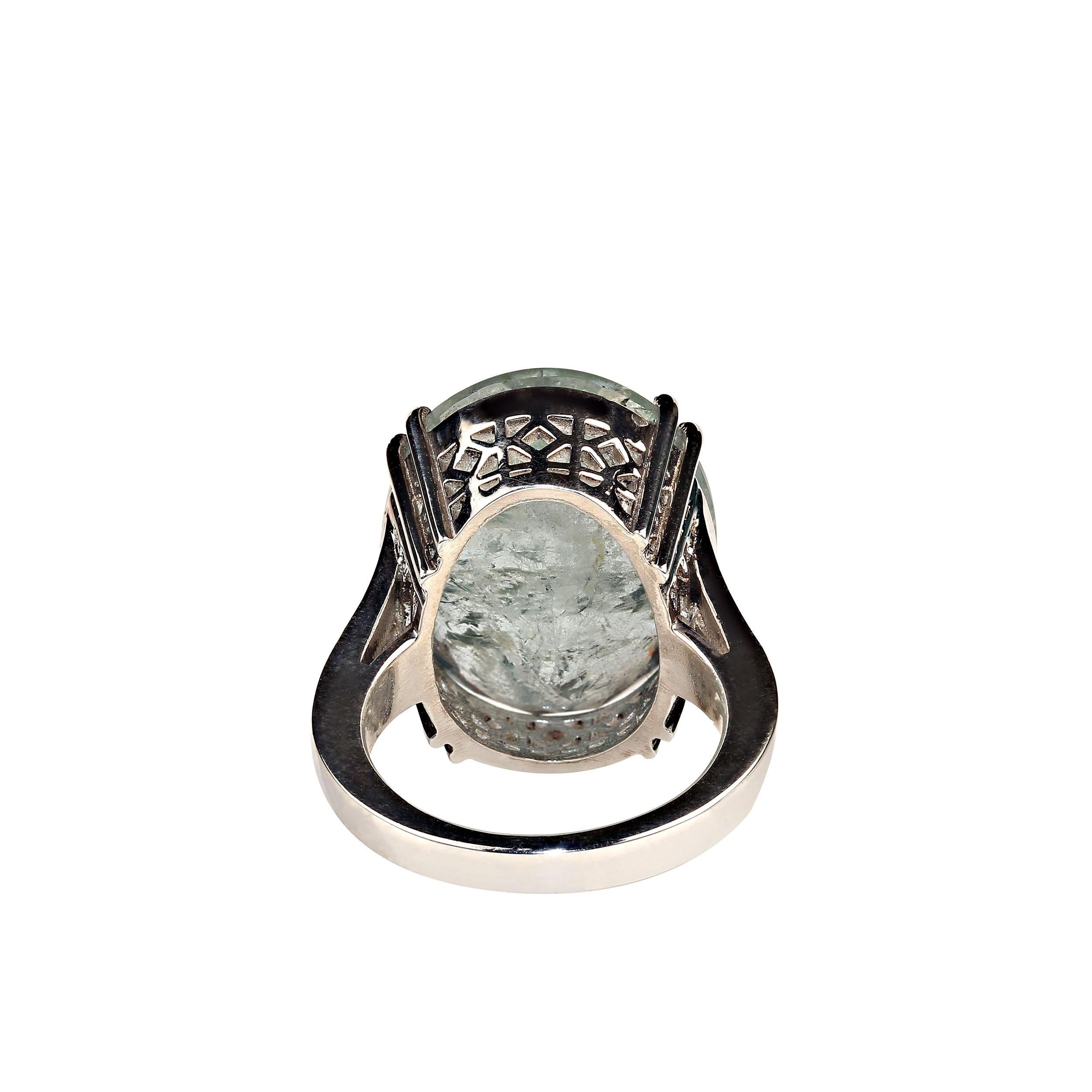 AJD 25 Karat Blau-grüner ovaler Beryll in elegantem Sterlingsilber-Ring (Ovalschliff)