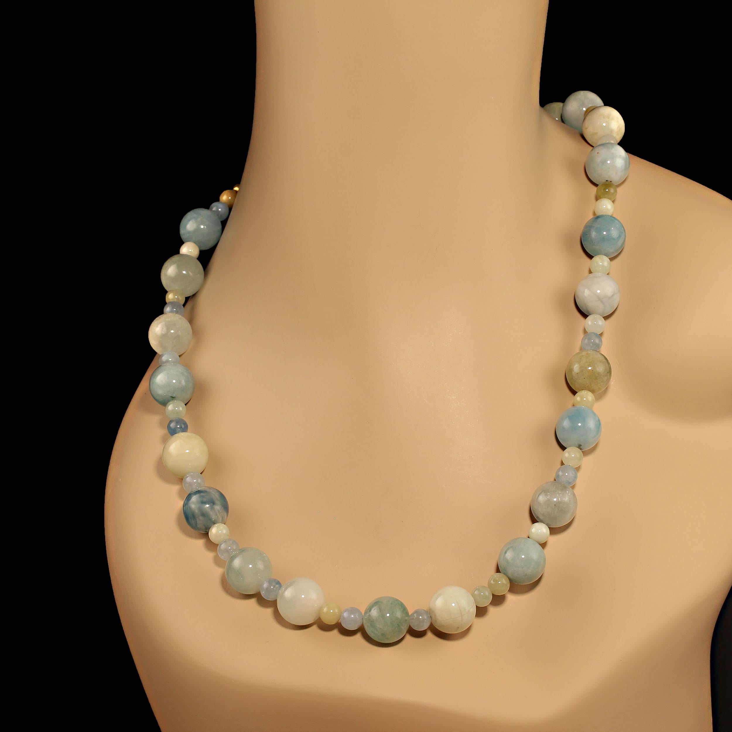 AJD 26 Inch Aquamarine-Beryl necklace in alternating shades of Blue and ...