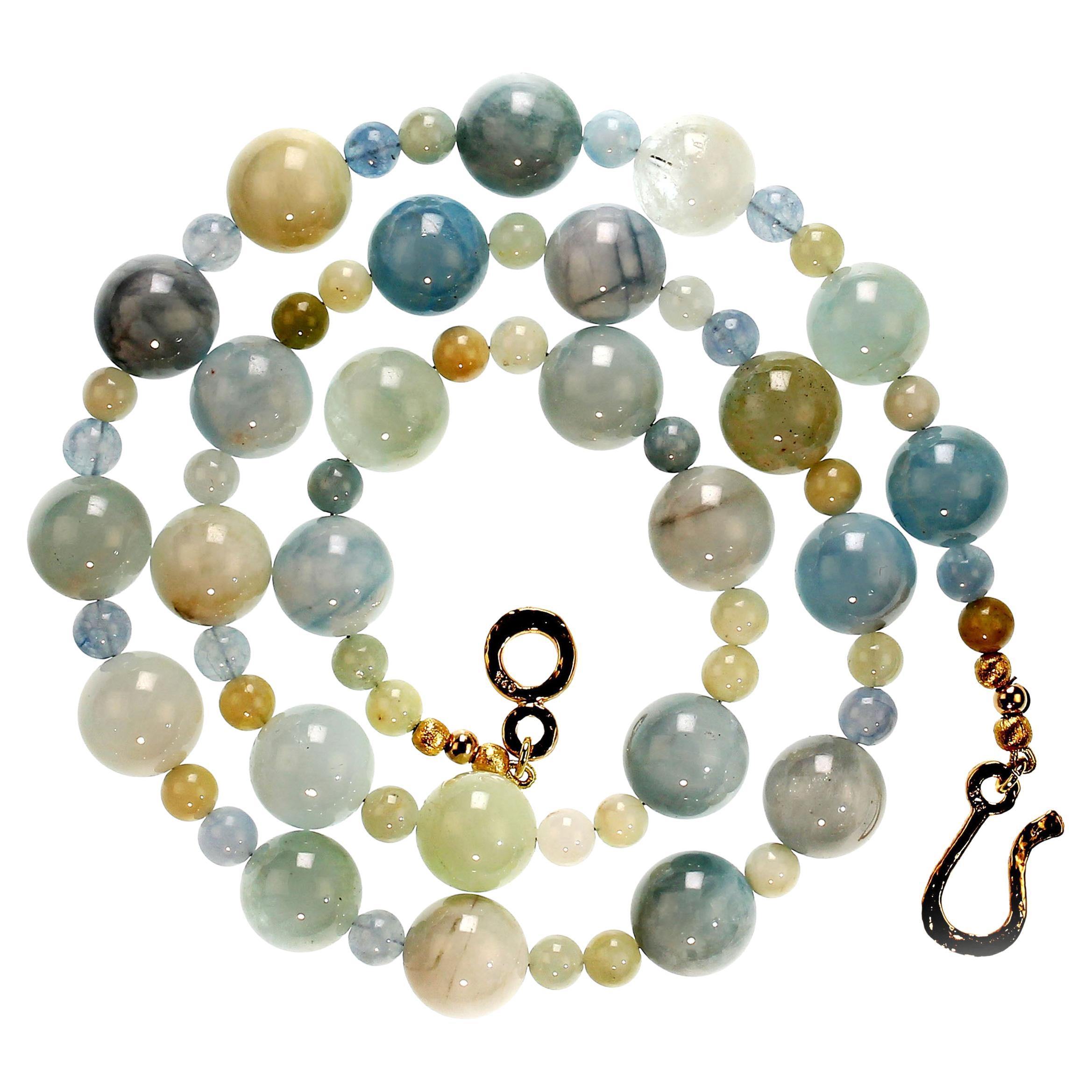 AJD 26 Inch Aquamarine-Beryl necklace in alternating shades of Blue and ...