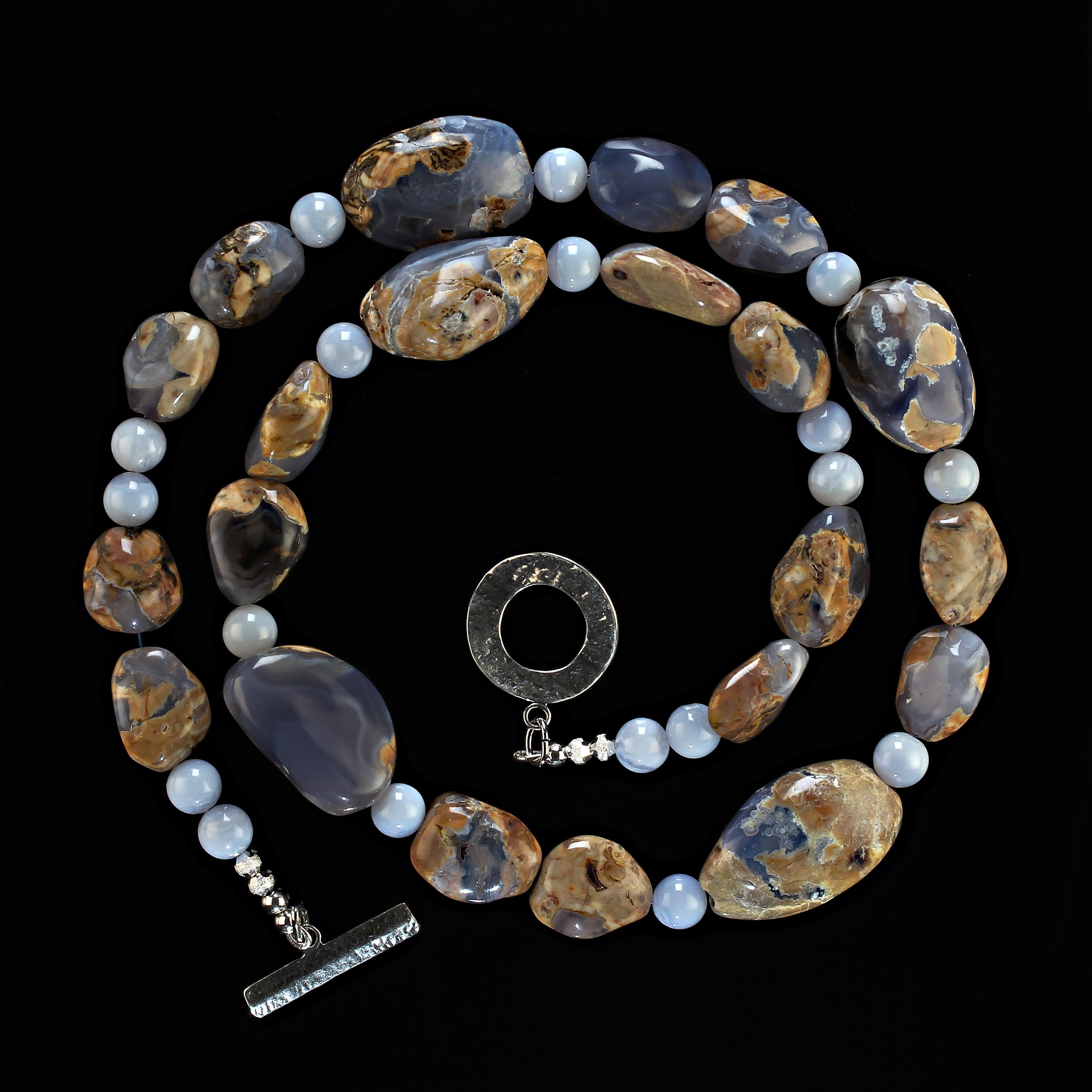 AJD 26 Inch Exquisite Blue Chalcedony polished nugget necklace