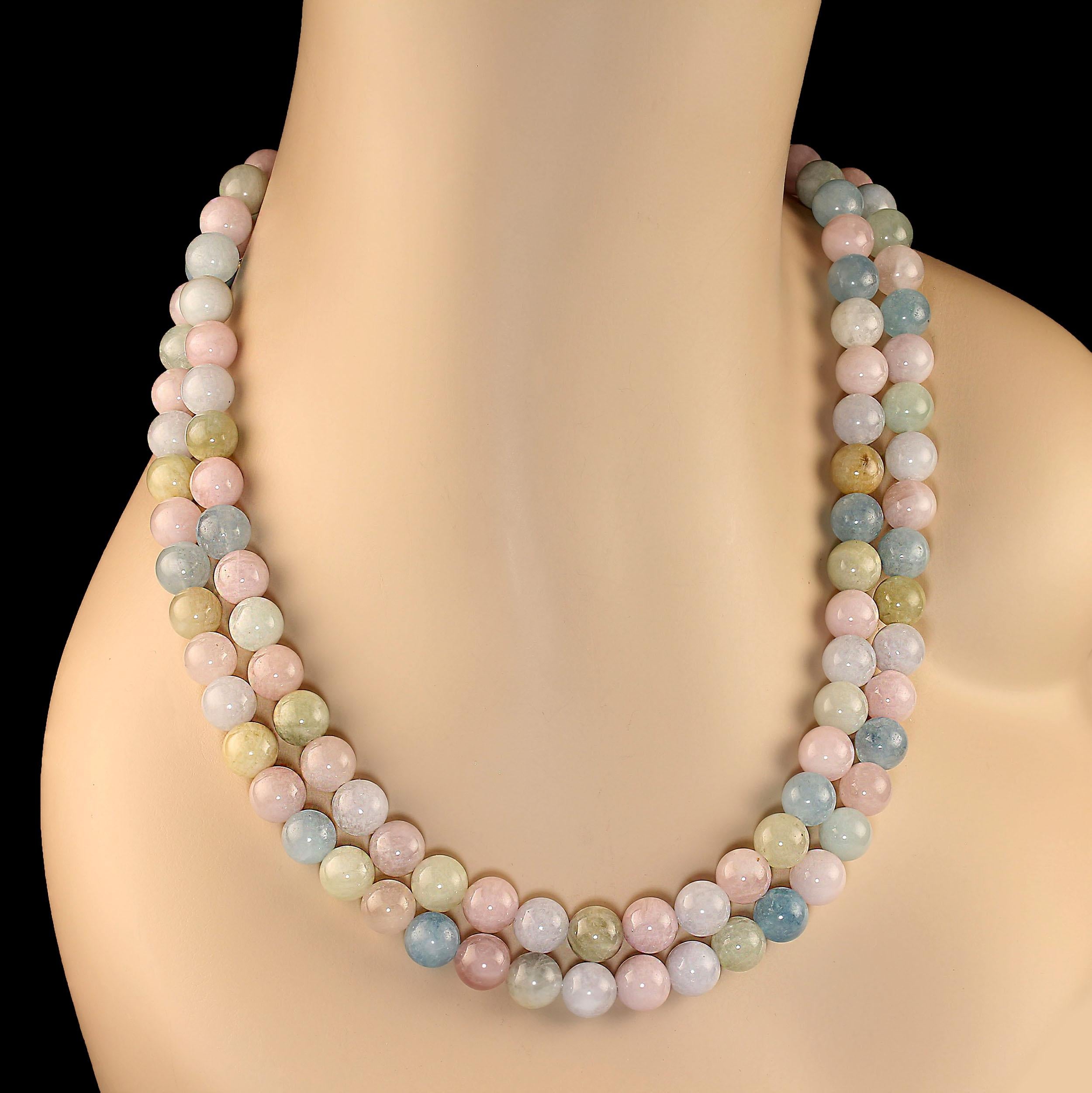 Artigiano AJD Collana a due fili di berillo e morganite multicolore da 26 pollici in vendita