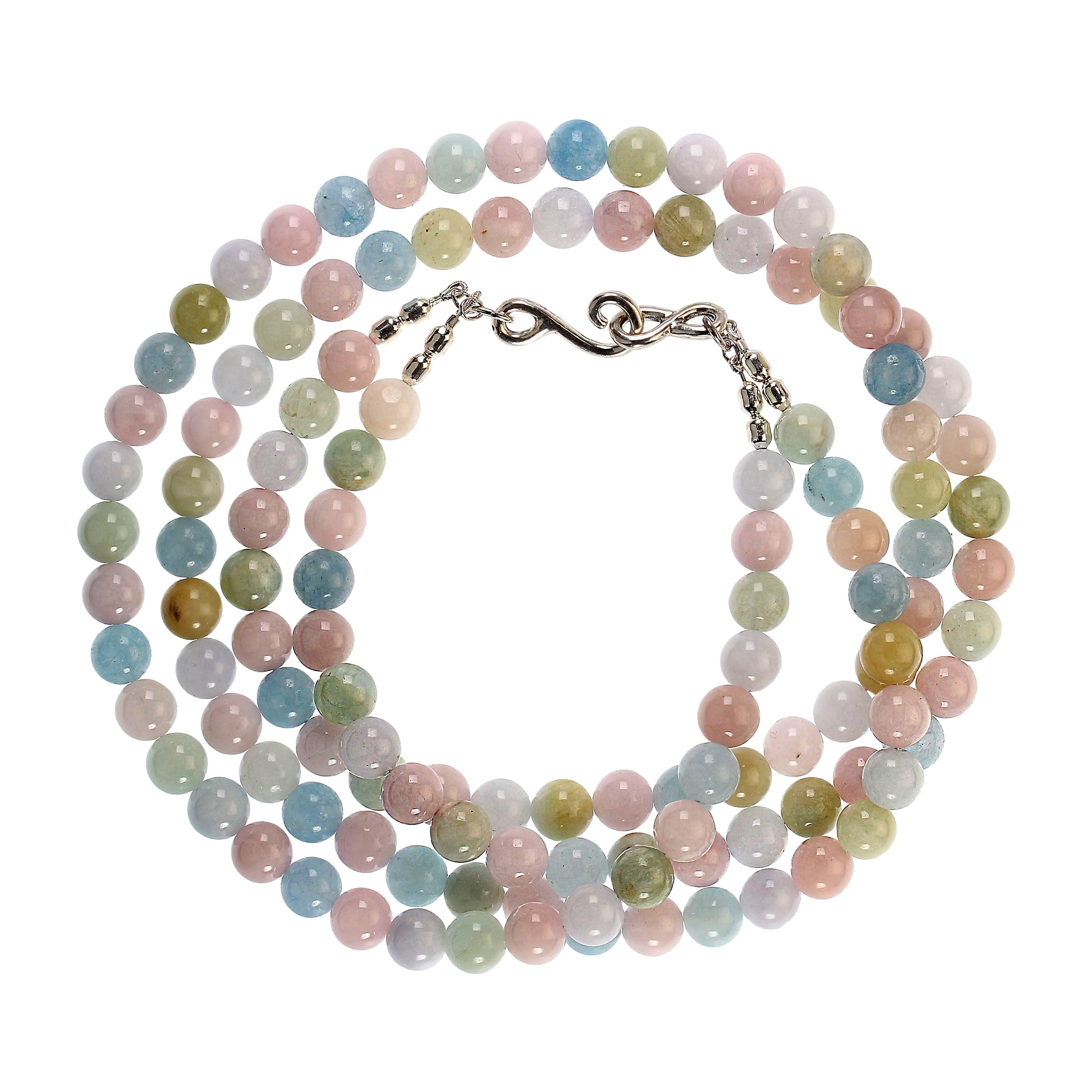 Perlina AJD Collana a due fili di berillo e morganite multicolore da 26 pollici in vendita