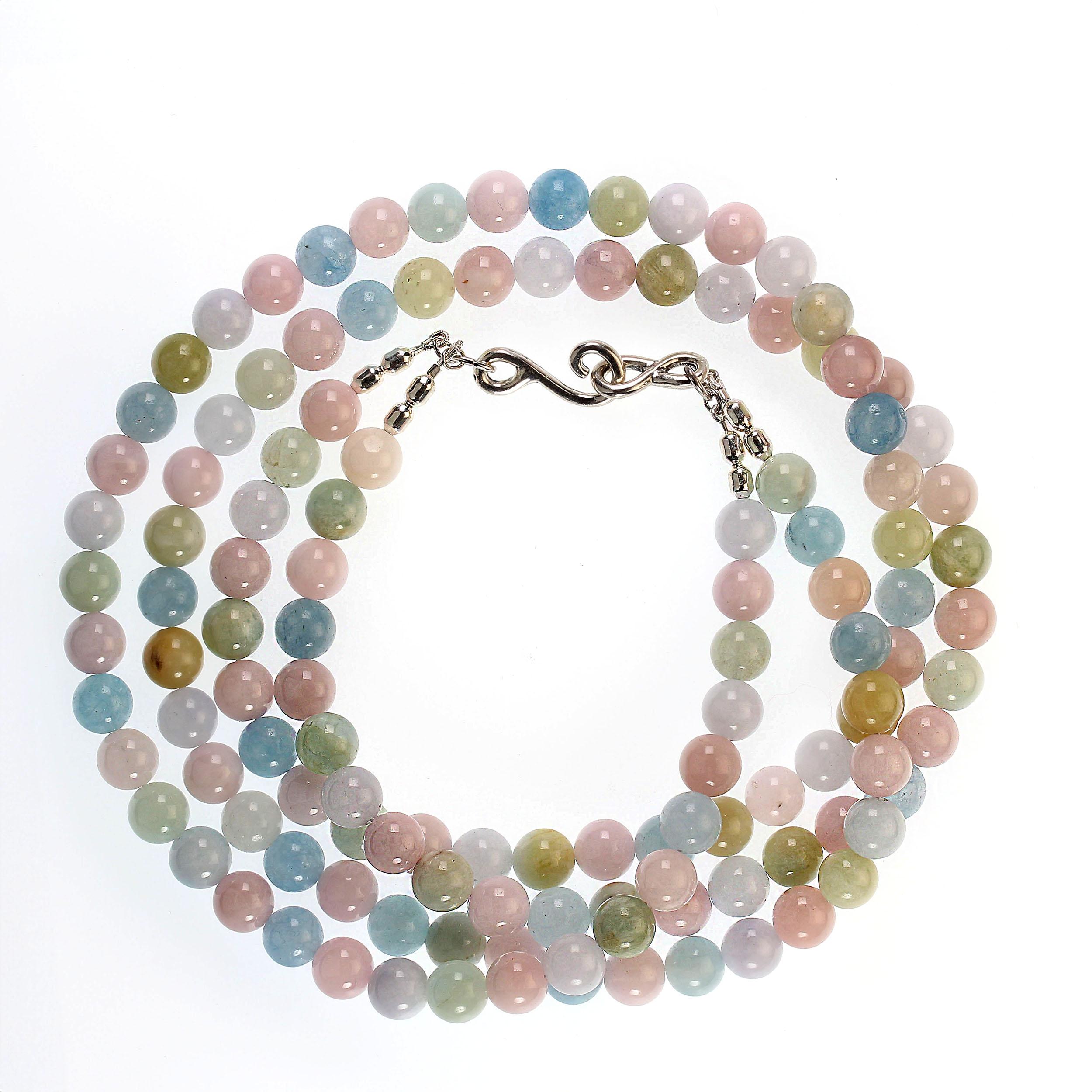 AJD Collana a due fili di berillo e morganite multicolore da 26 pollici In condizioni Nuovo in vendita a Raleigh, NC