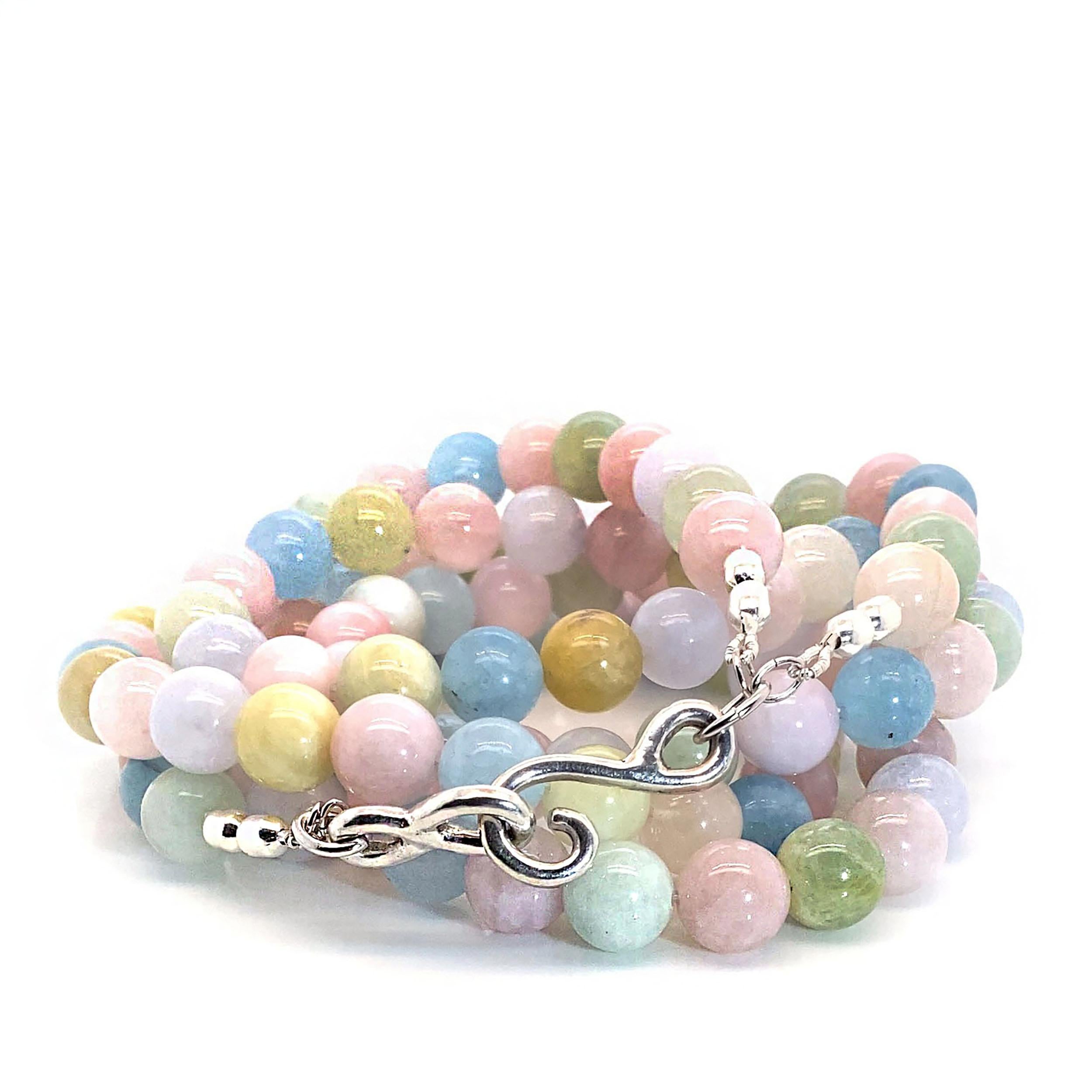 AJD Collana a due fili di berillo e morganite multicolore da 26 pollici in vendita 3