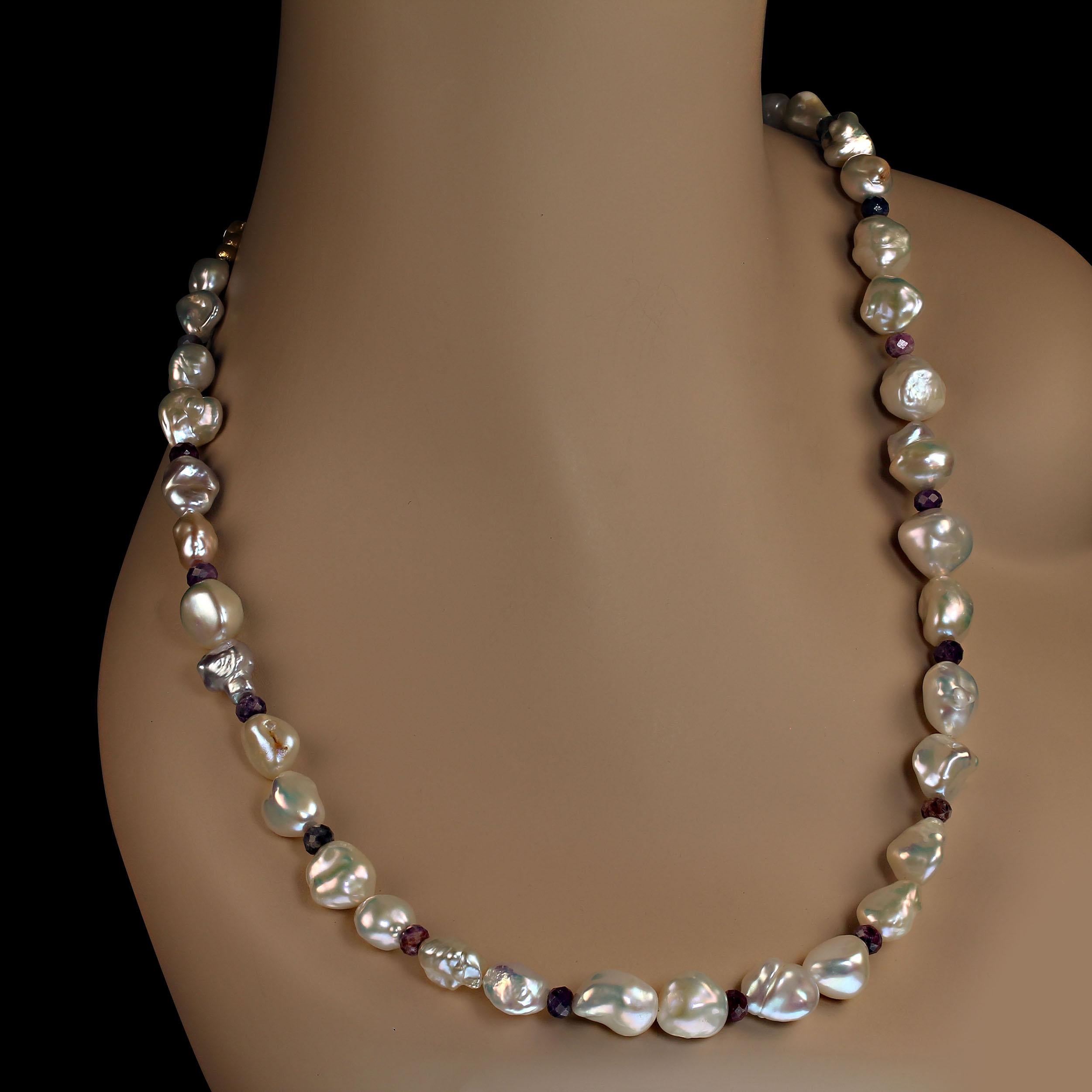 Artisan AJD 27 Inch Glowing Freshwater Pearls and Multi Color Sapphire necklace For Sale