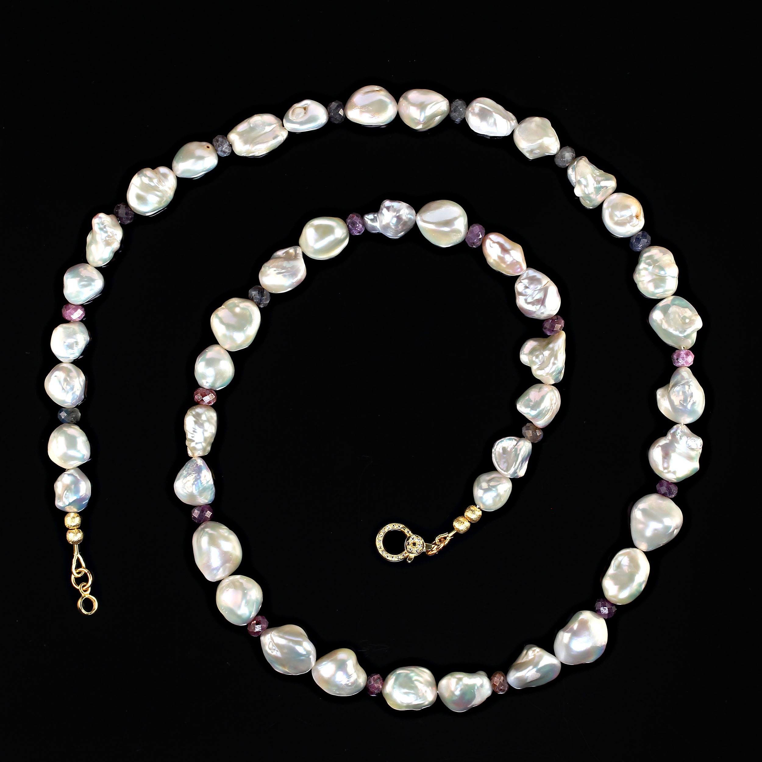 AJD 27 Inch Glowing Freshwater Pearls and Multi Color Sapphire necklace In New Condition For Sale In Raleigh, NC