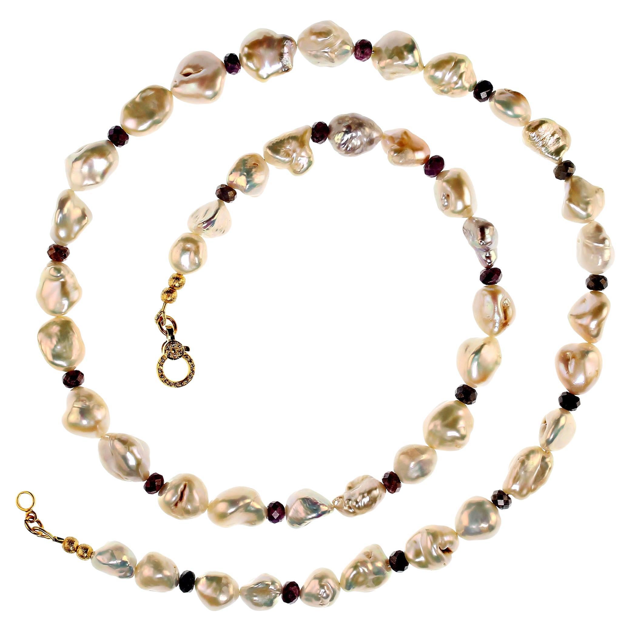 Women's or Men's AJD 27 Inch Glowing Freshwater Pearls and Multi Color Sapphire necklace For Sale