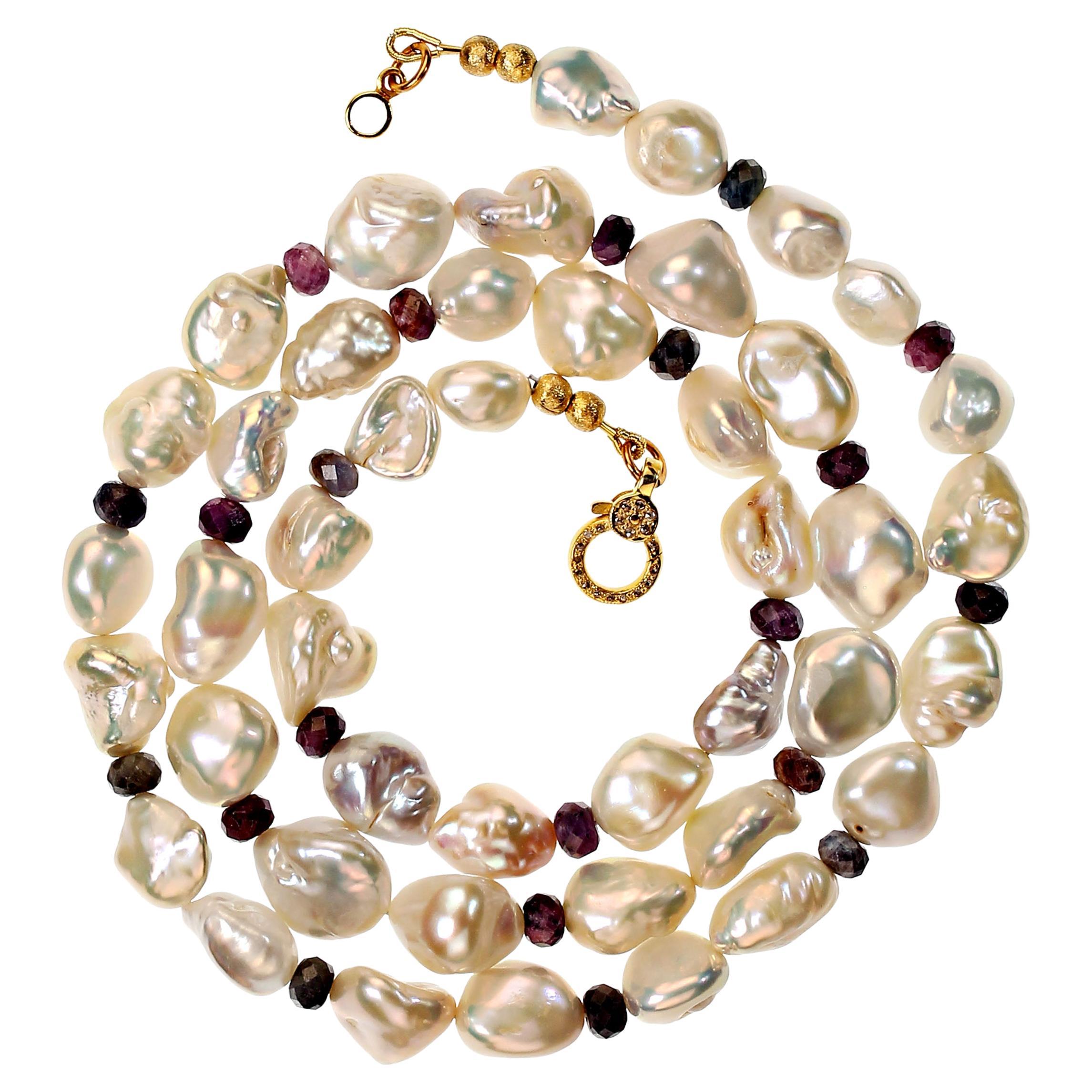 AJD 27 Inch Glowing Freshwater Pearls and Multi Color Sapphire necklace For Sale